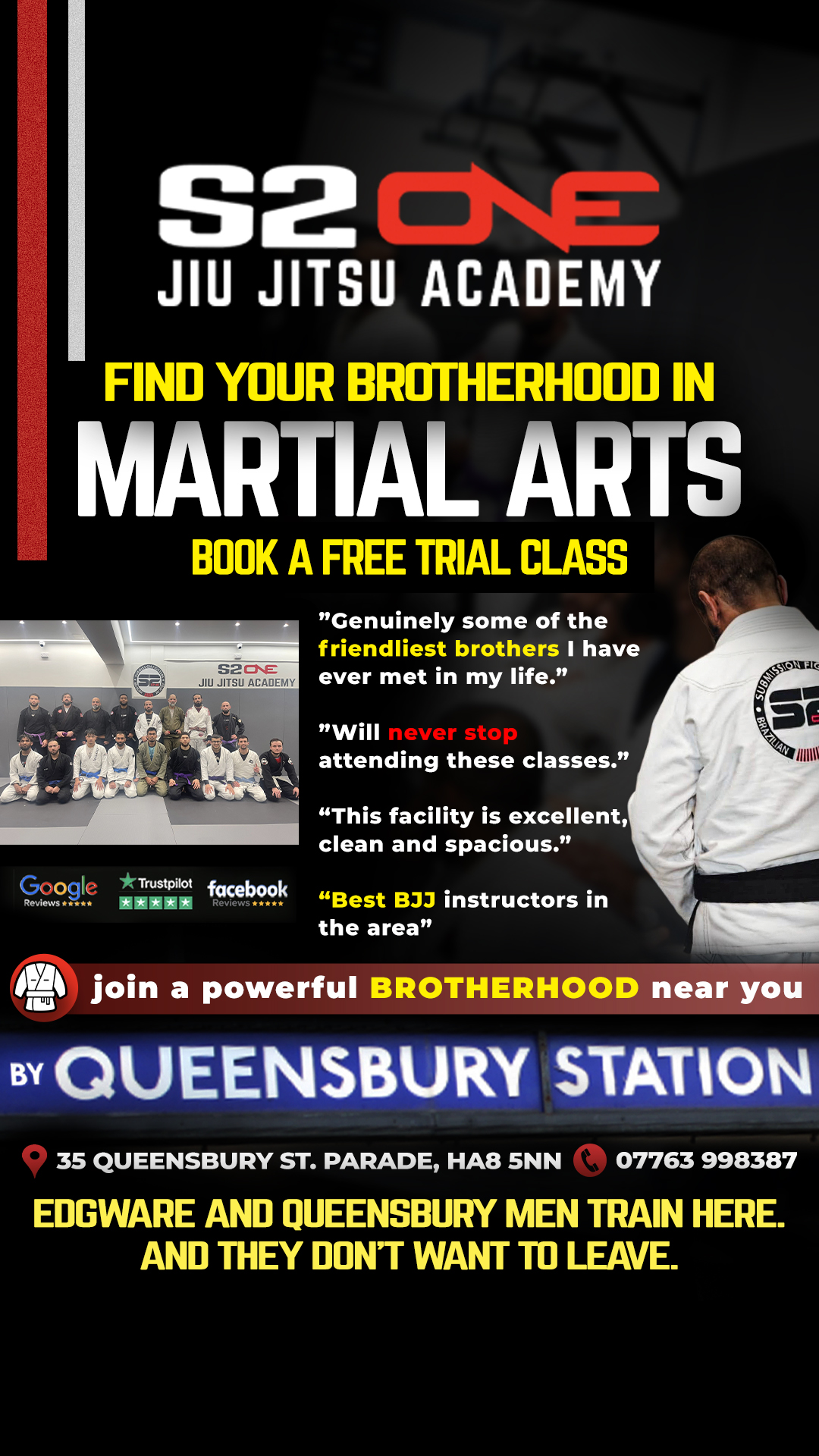 S2one Jiu Jitsu Academy Facebook ad: All MEN need a strong brotherhood