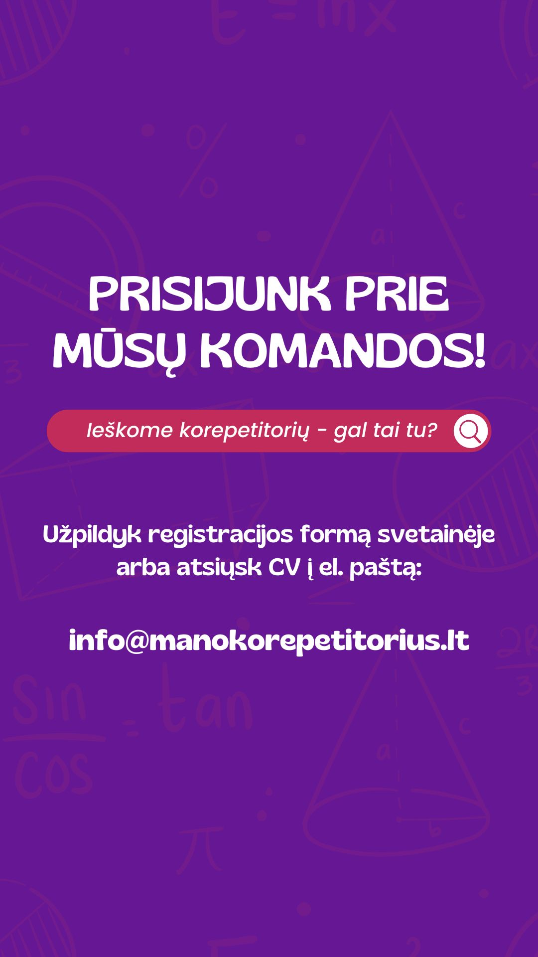 Mano korepetitorius Facebook ad: Ieškome korepetitorių, prisijunk!