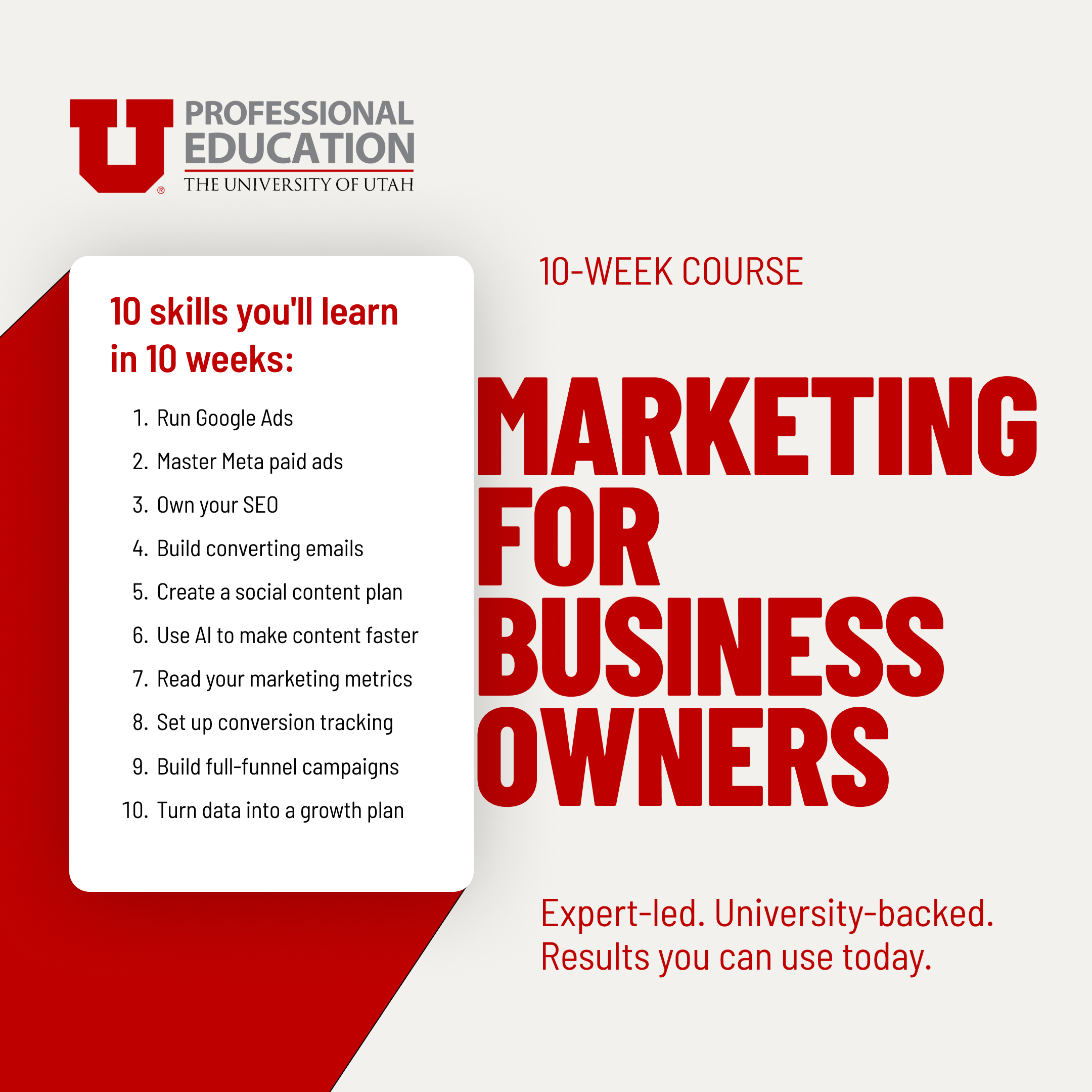 Professional Education at the University of Utah Facebook ad