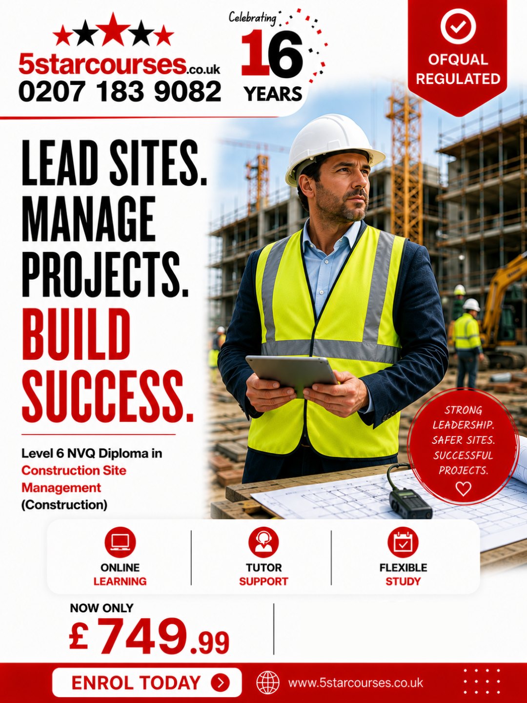5starcourses.co.uk Facebook ad: Level 6 NVQ Diploma in Construction Site Management…