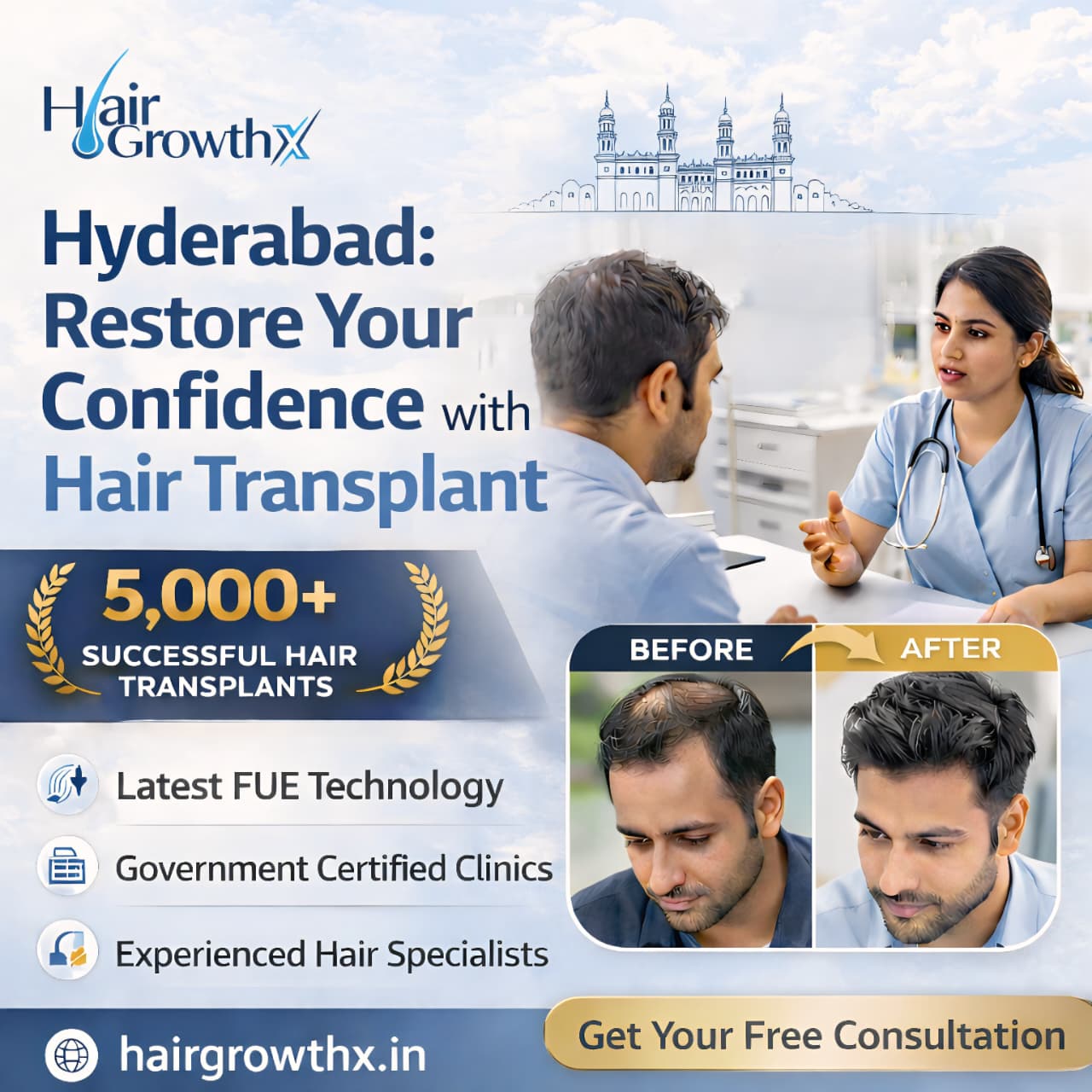 Hair GrowthX Facebook ad: Struggling with hair loss or bald patches?