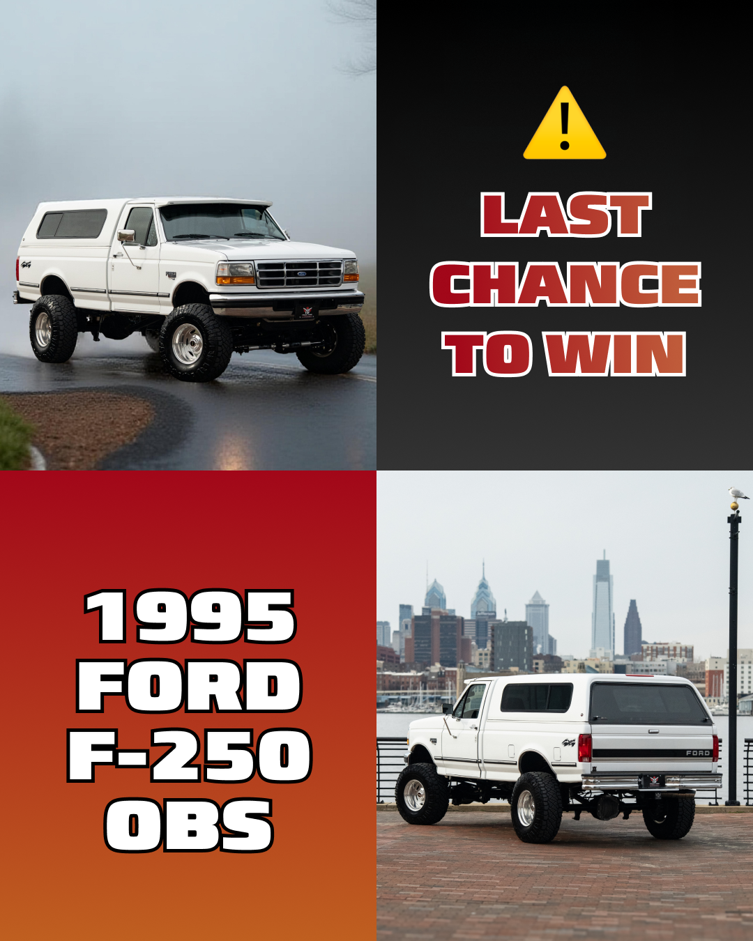 King of Cars & Trucks Inc. Facebook ad: LAST CHANCE: Win a 1995 Ford F250 OBS