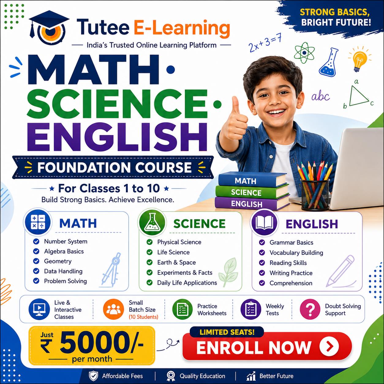 Tutee Facebook ad: Admissions Open, Math • Science • English Foundation…
