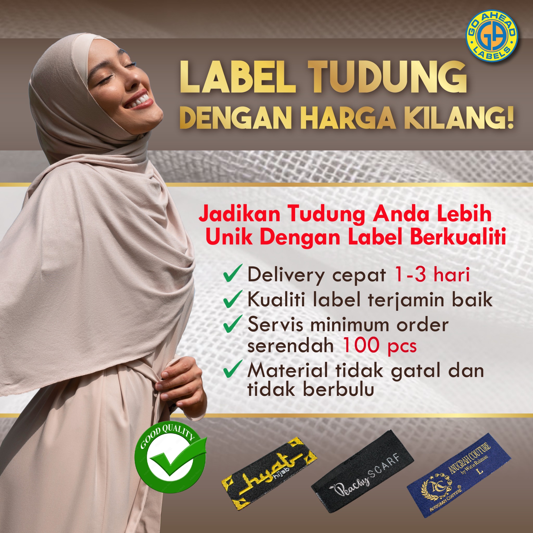 GO AHEAD Label - Label Tudung Label Pakaian Label Baju Facebook ad: The Top Woven Label Manufacturer In Malaysia
