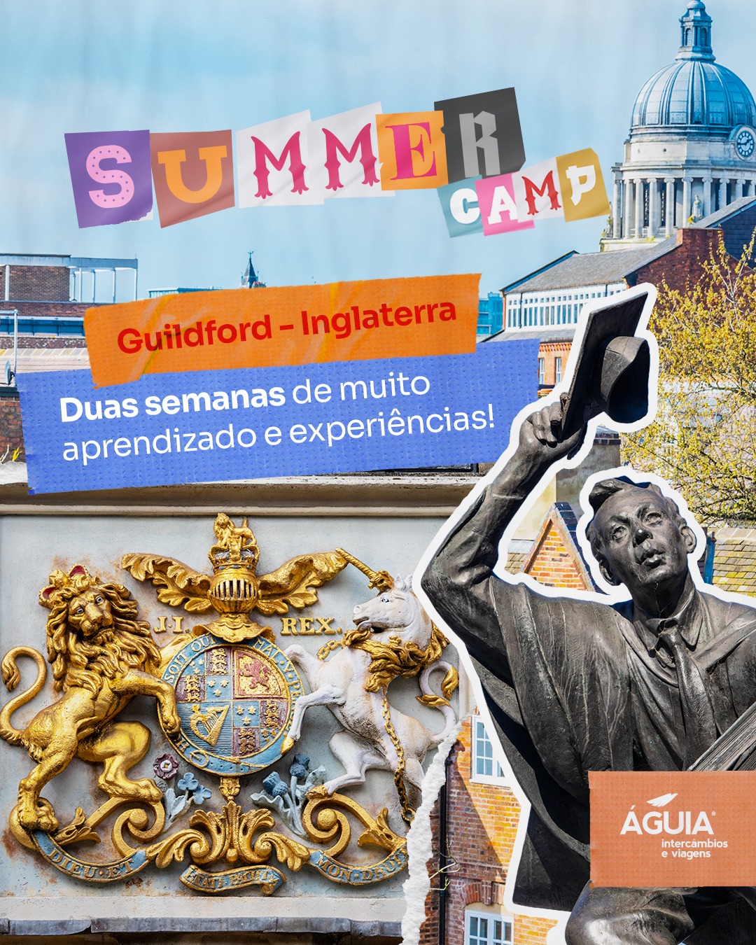 Águia Intercâmbios e Viagens Facebook ad: Aprender inglês, explorar Londres e viver um pedacinho…