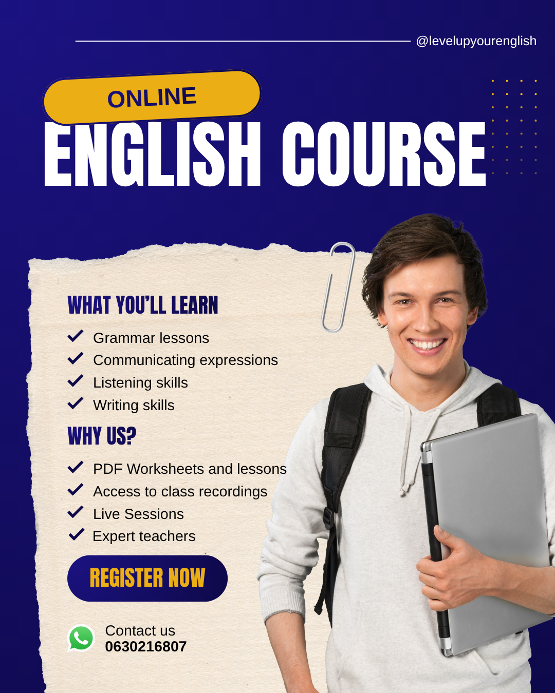 Level Up your English Facebook ad: المقاعد محدودة