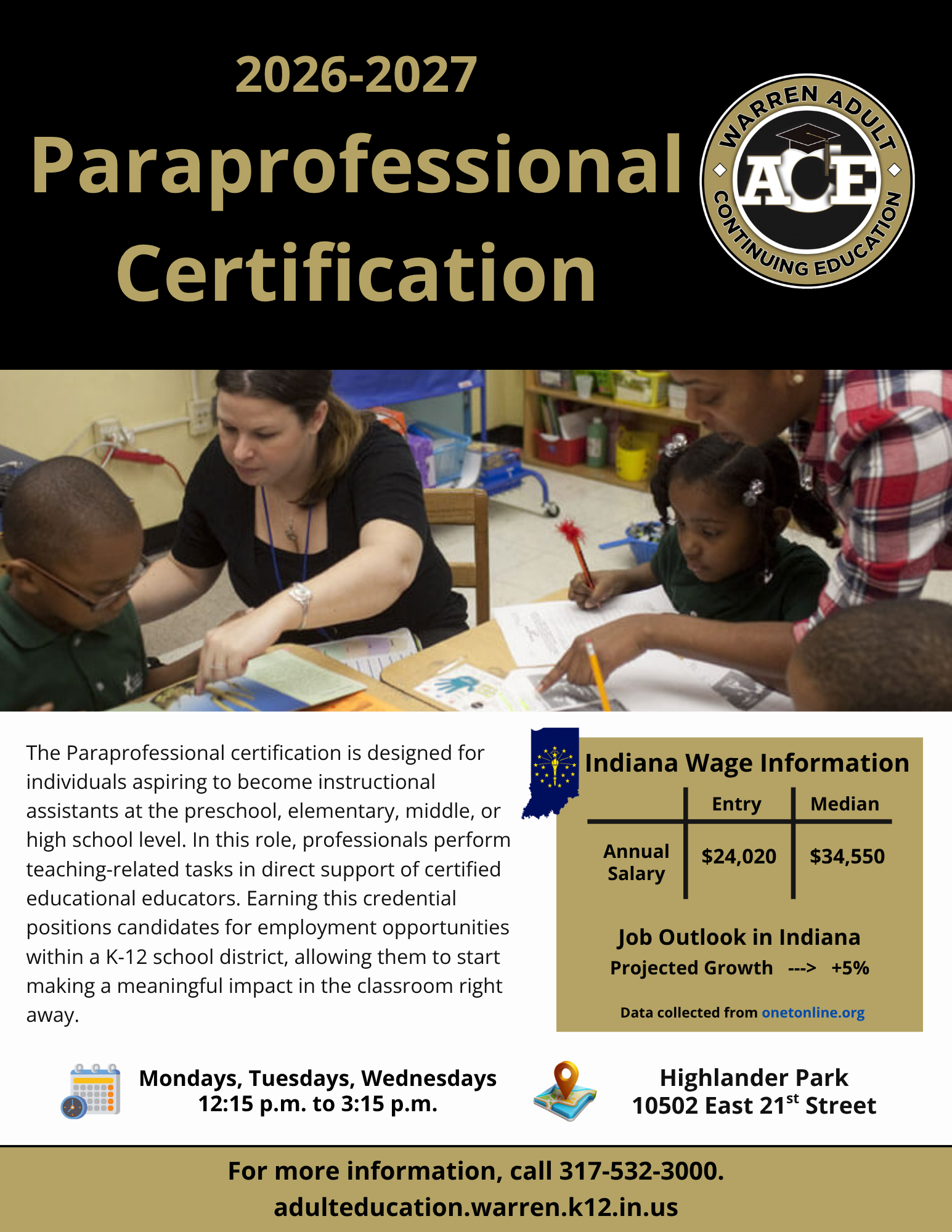 Warren Adult Education Facebook ad: Adult and Continuing Education
