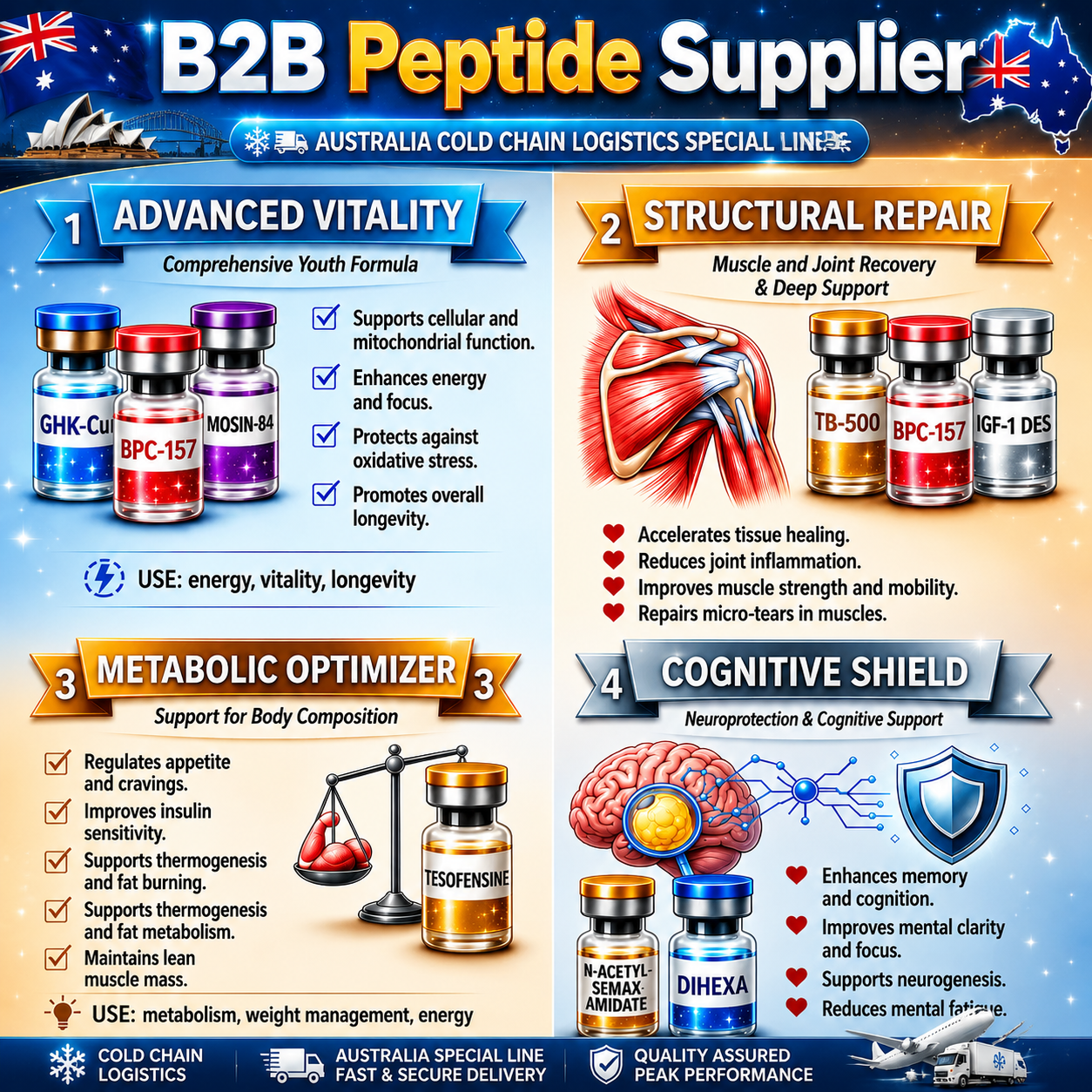 Global Peptide Supply Facebook ad: Premium Peptide Solutions for Australia