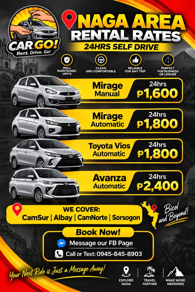 CarGo Rental Services Facebook ad: Looking for a Reliable Car Rental in Naga…