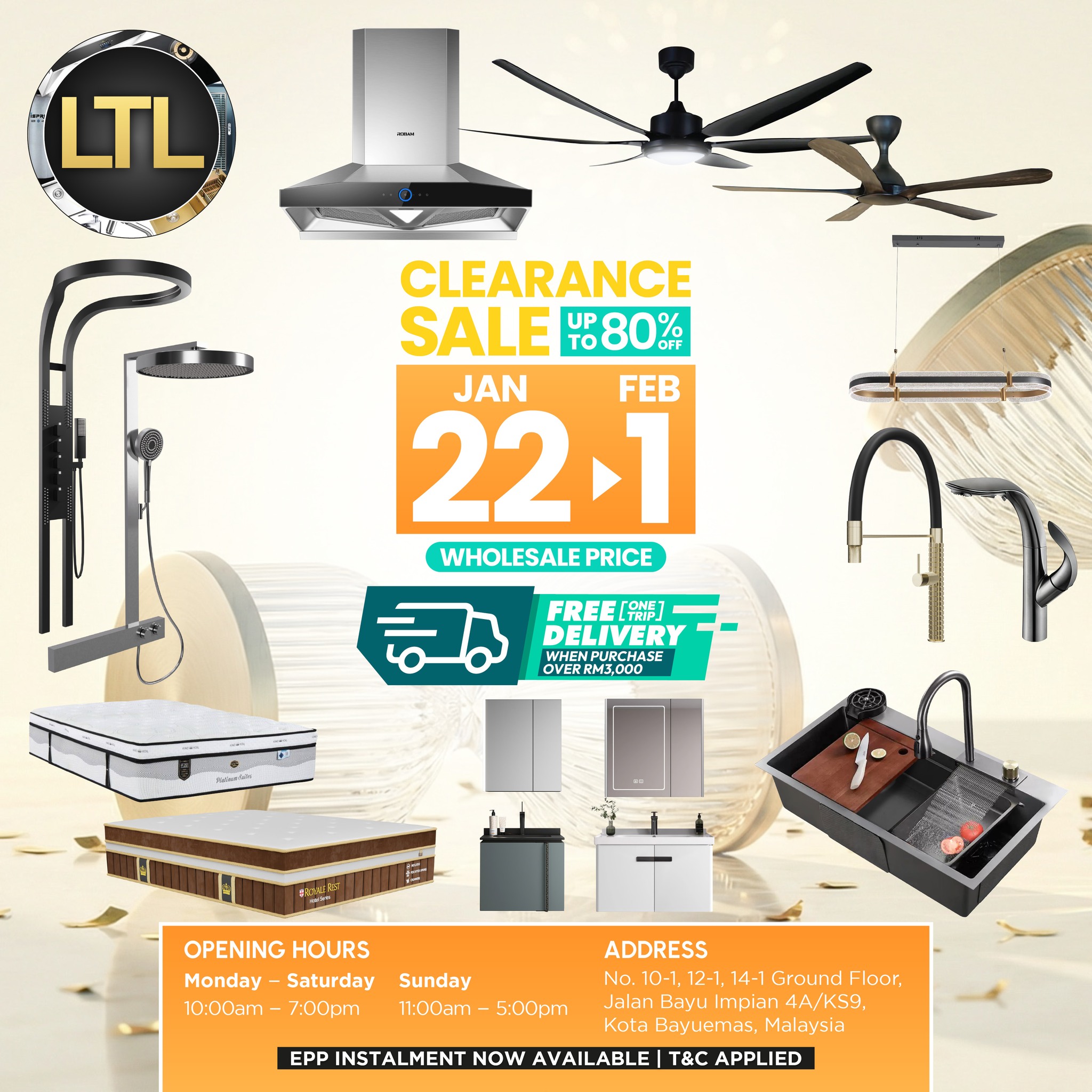 LTL Bath, Kitchen, Lighting & Mattress - Bayuemas Bukit Tinggi Klang Facebook ad: 𝐁𝐀𝐓𝐇 𝐊𝐈𝐓𝐂𝐇𝐄𝐍 𝐋𝐈𝐆𝐇𝐓𝐈𝐍𝐆 𝐌𝐀𝐓𝐓𝐑𝐄𝐒𝐒