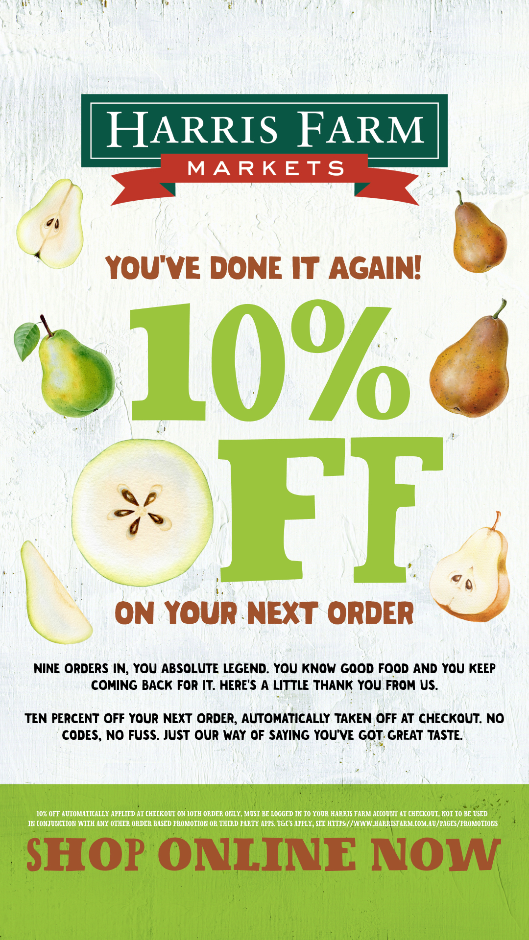 Harris Farm Markets Facebook ad: Save 10% On Your Next Online Order!