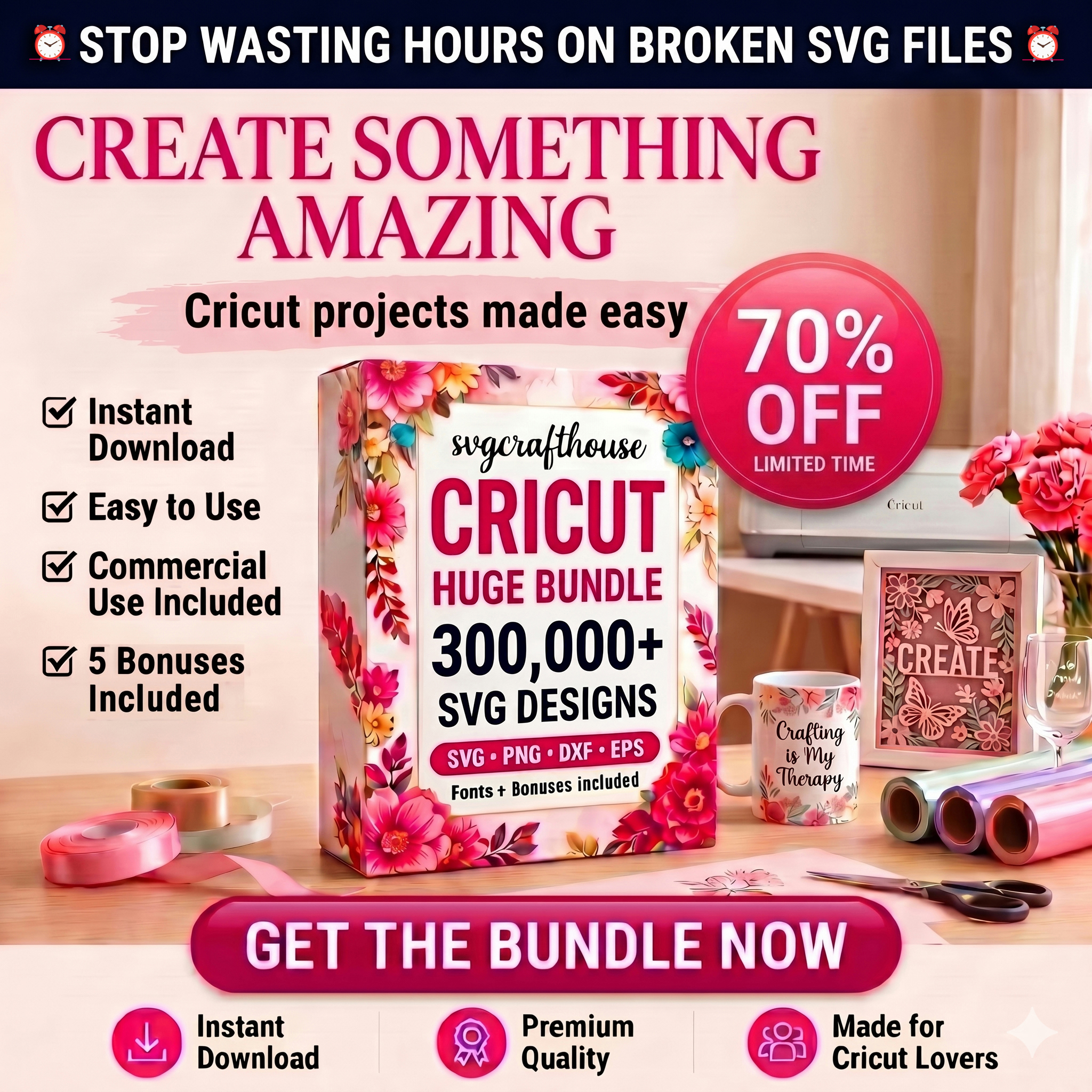 Svgcrafthouse Facebook ad: Stop Buying SVG Files One by One
