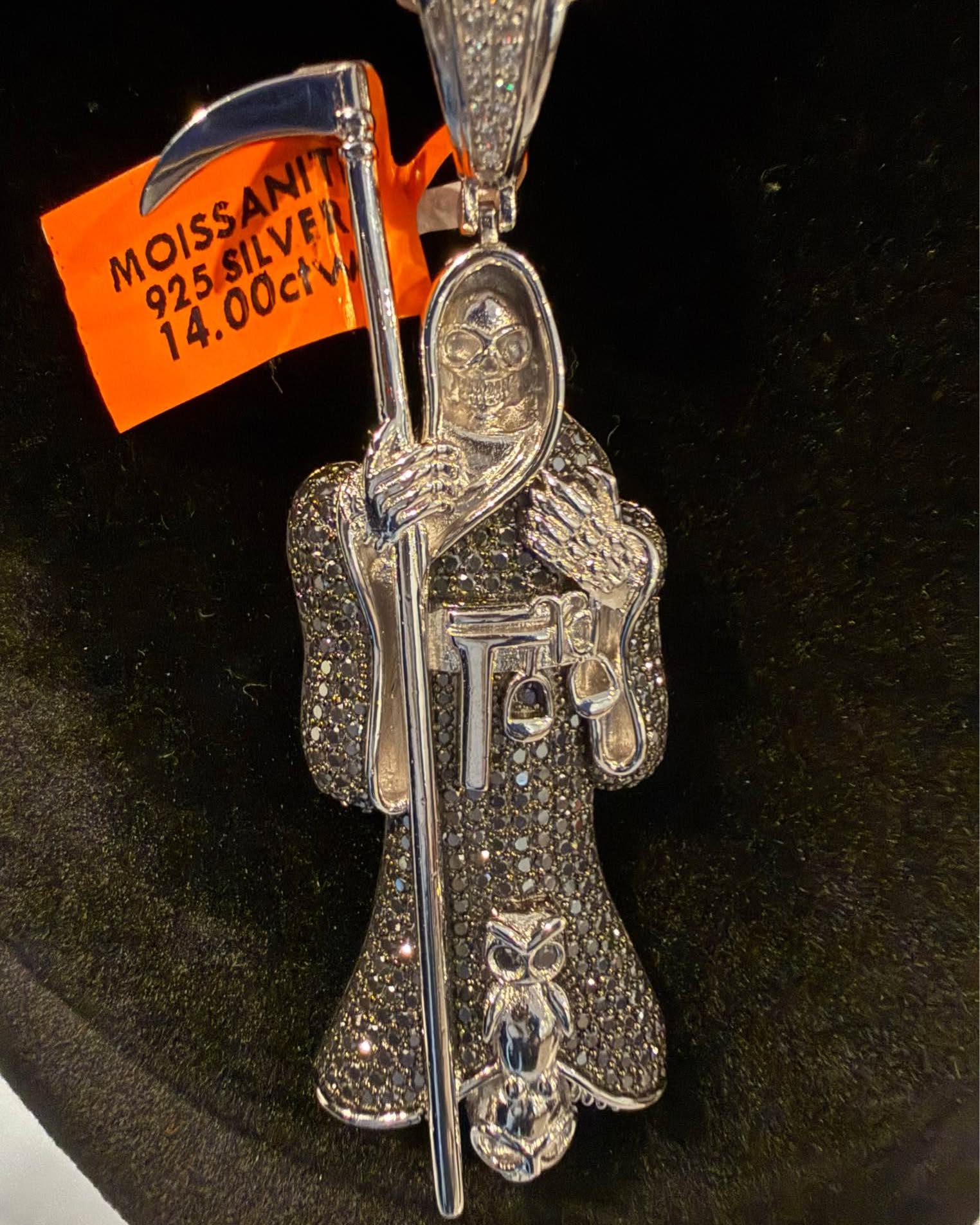 Stephanie Silva Facebook ad: 24 rope 925 w Moissanite Grim Reaper Pendant solid…