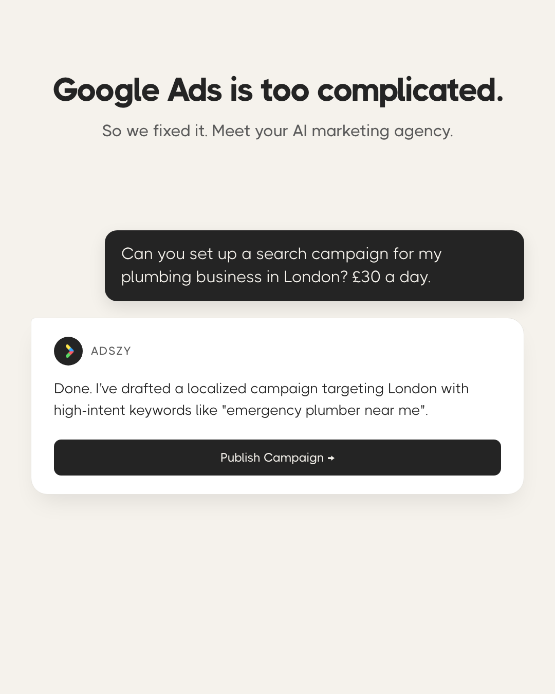 Adszy.ai Facebook ad: Start free trial