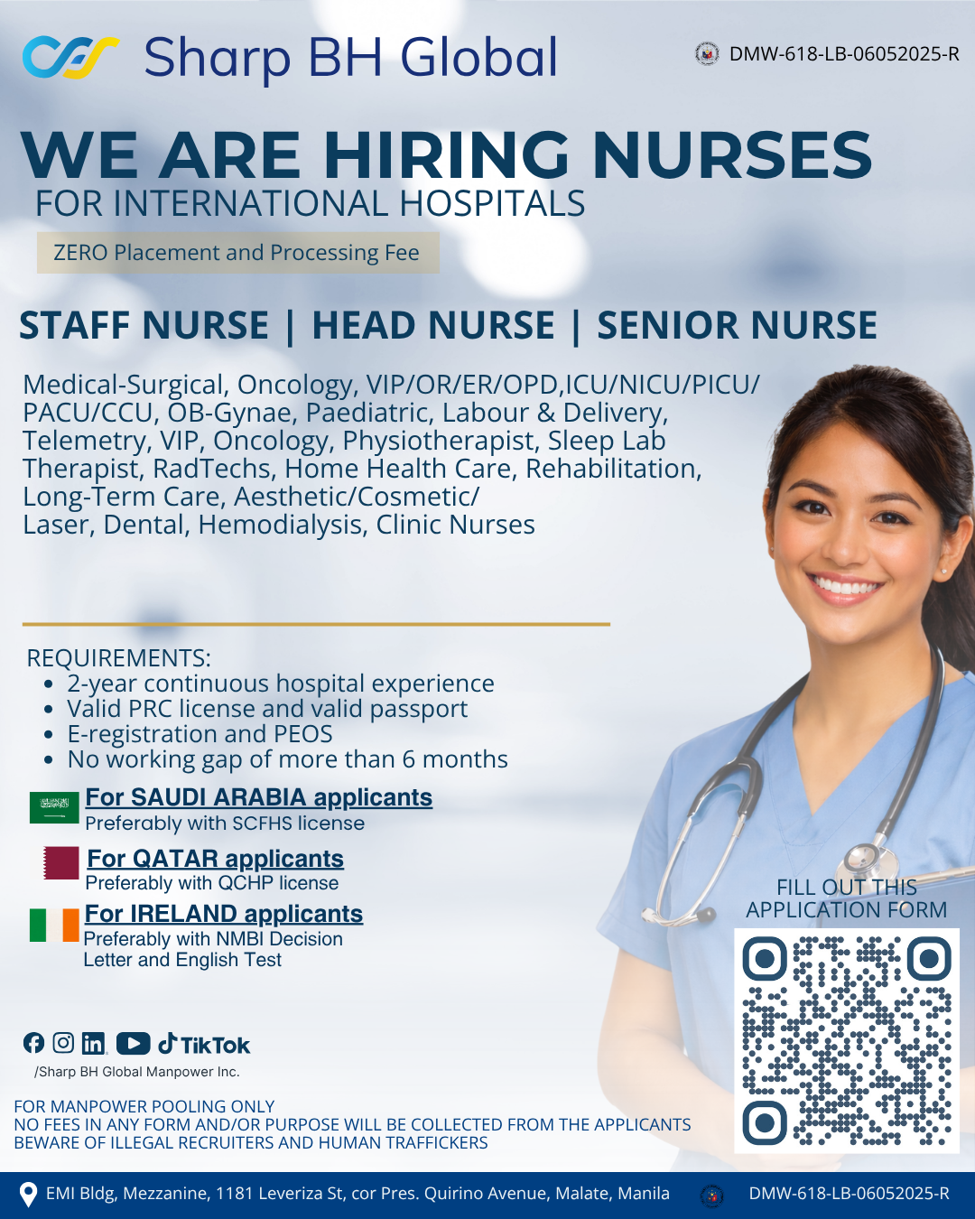 Sharp BH Global Manpower, Inc. Facebook ad: We are hiring Nurses!