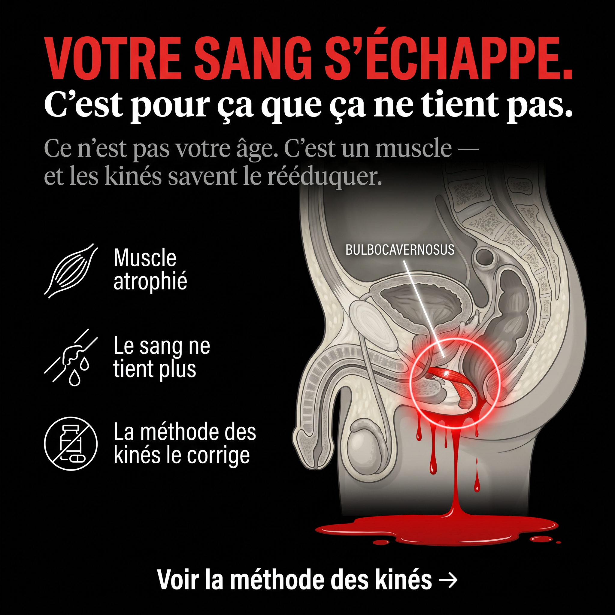 PlancherPelvien Hommes Facebook ad: Votre sang s'échappe | La méthode des kinés le corrige