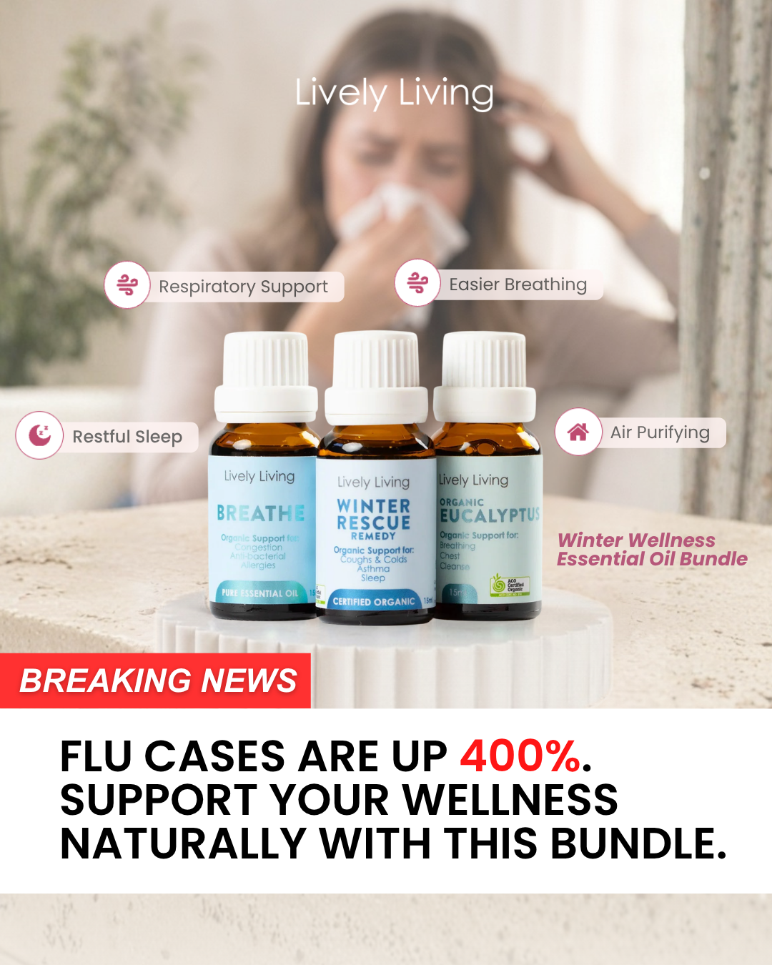 Lively Living Facebook ad: Flu Season Wellness, Naturally