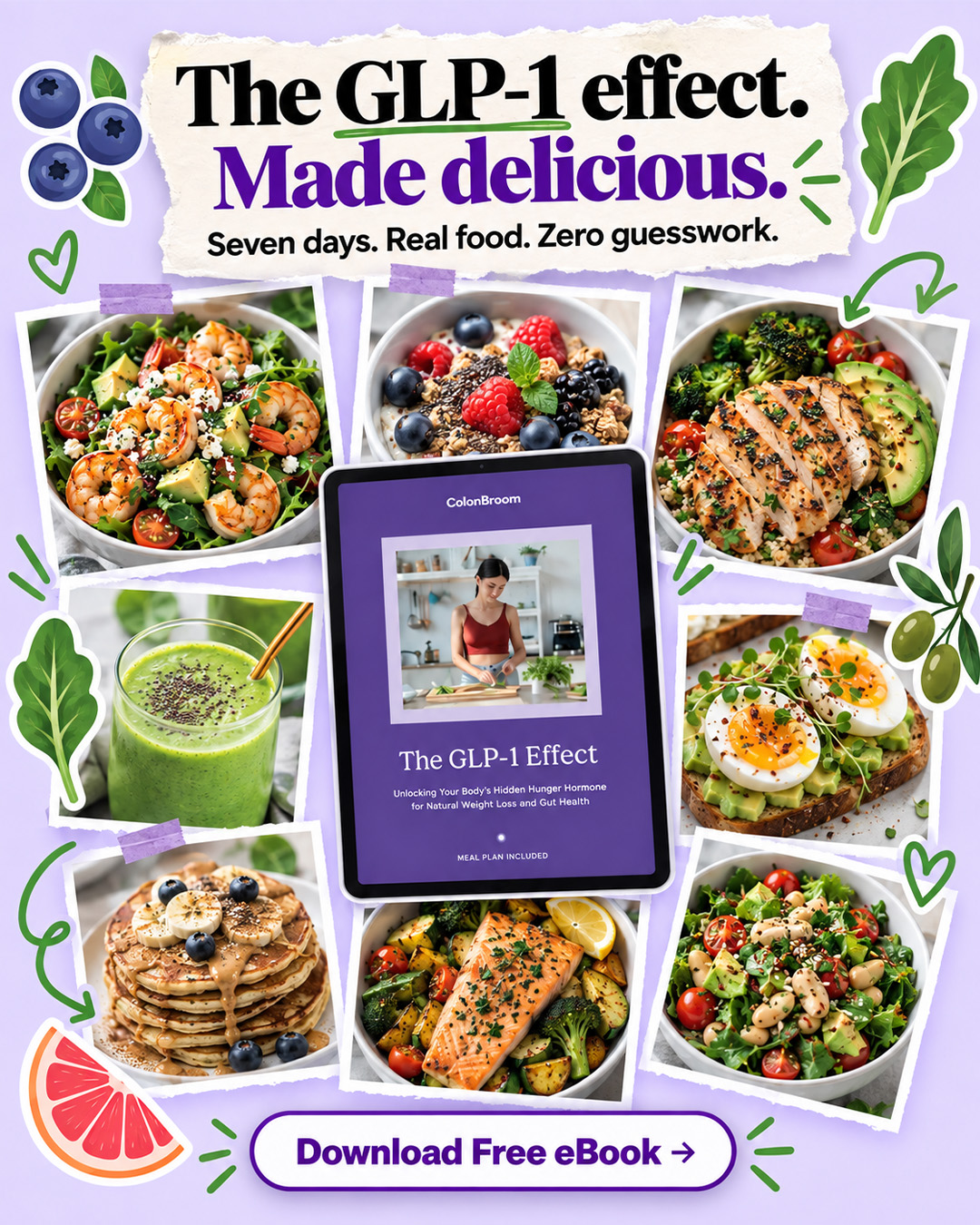ColonBroom Facebook ad: Get Free GLP-1 Food Guide Now