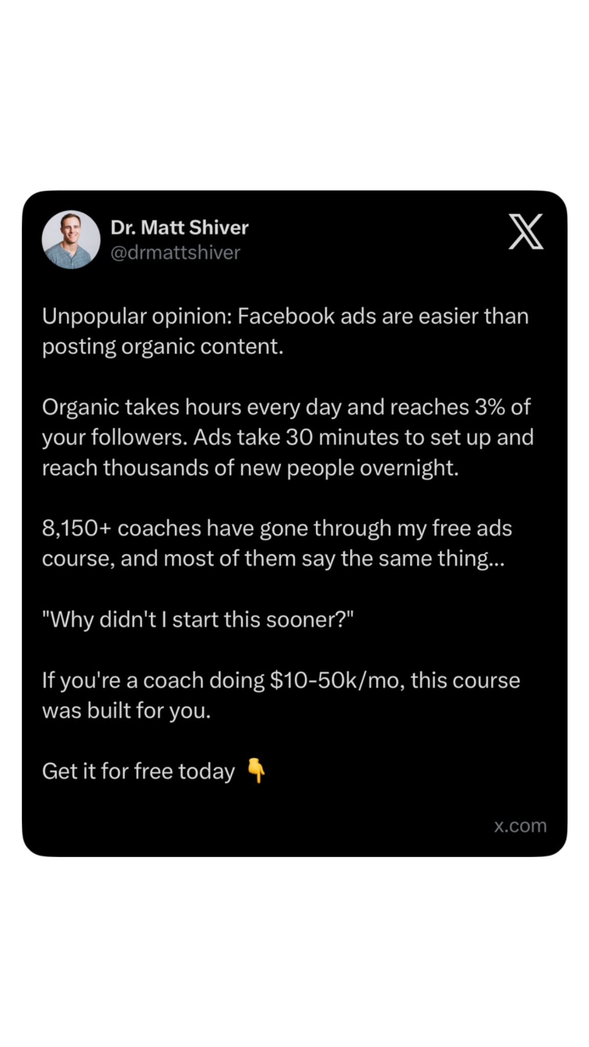Dr. Matt Shiver Facebook ad