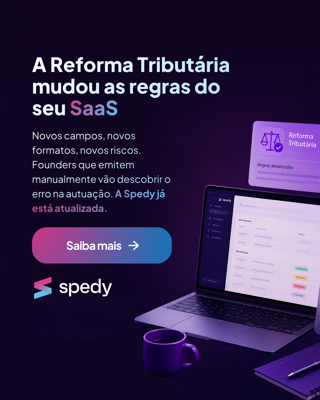 Spedy Facebook ad: Nota fiscal no automático para SaaS.
