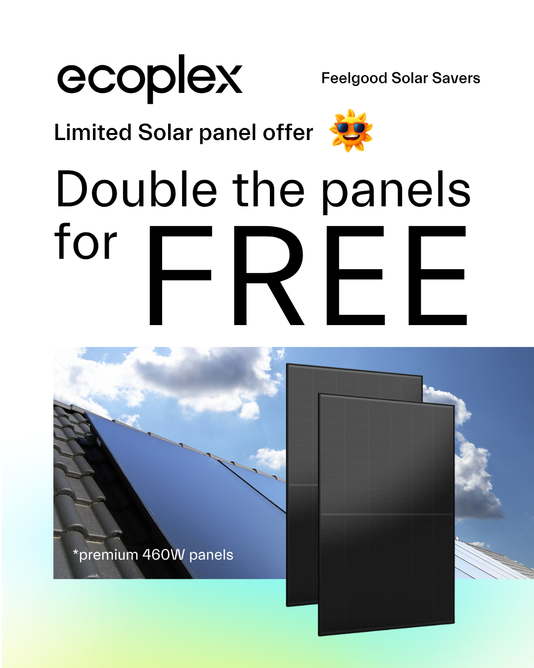 Ecoplex Energy Facebook ad: Get Double Solar Panels FREE