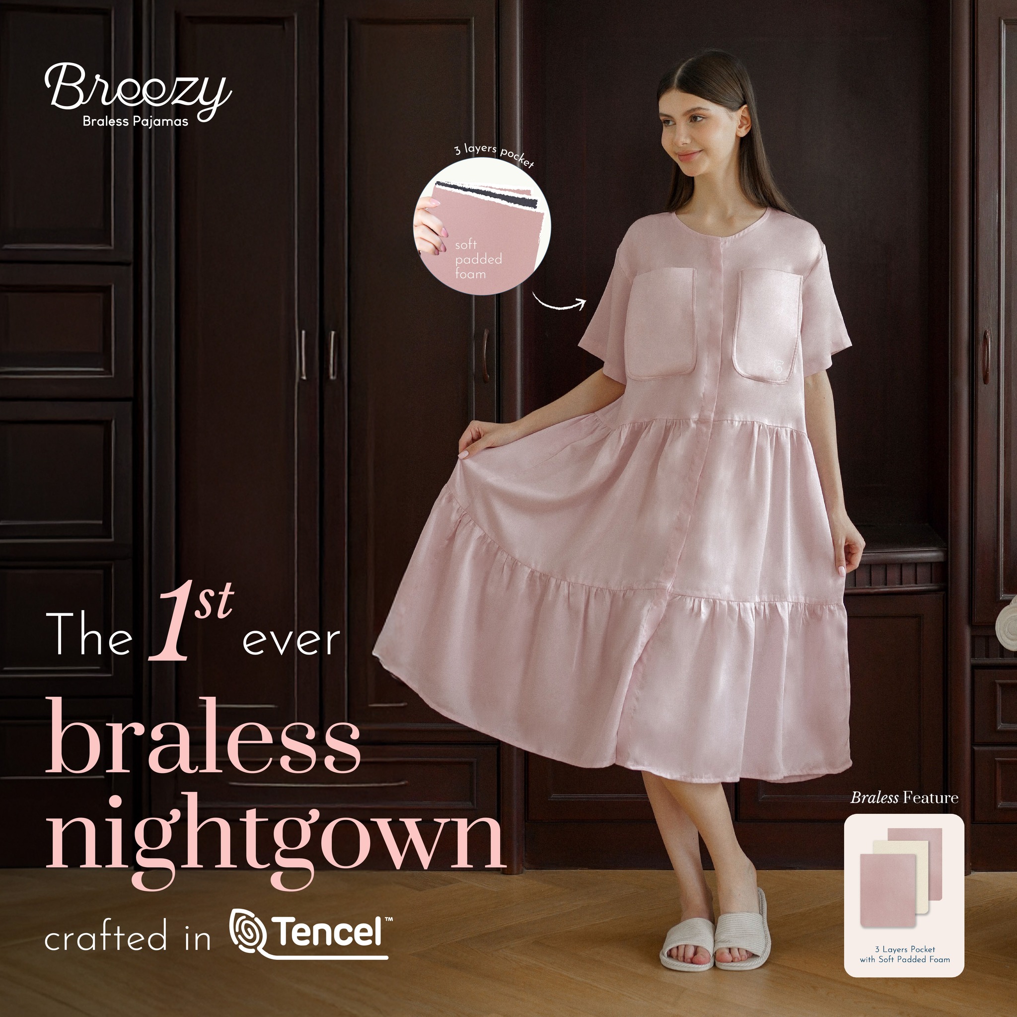 Breezy Pajamas Facebook ad: Isabelle brings luxury, breathability, and true braless…