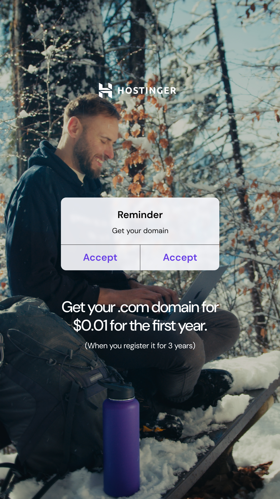 Hostinger Facebook ad: Domains from $0.99