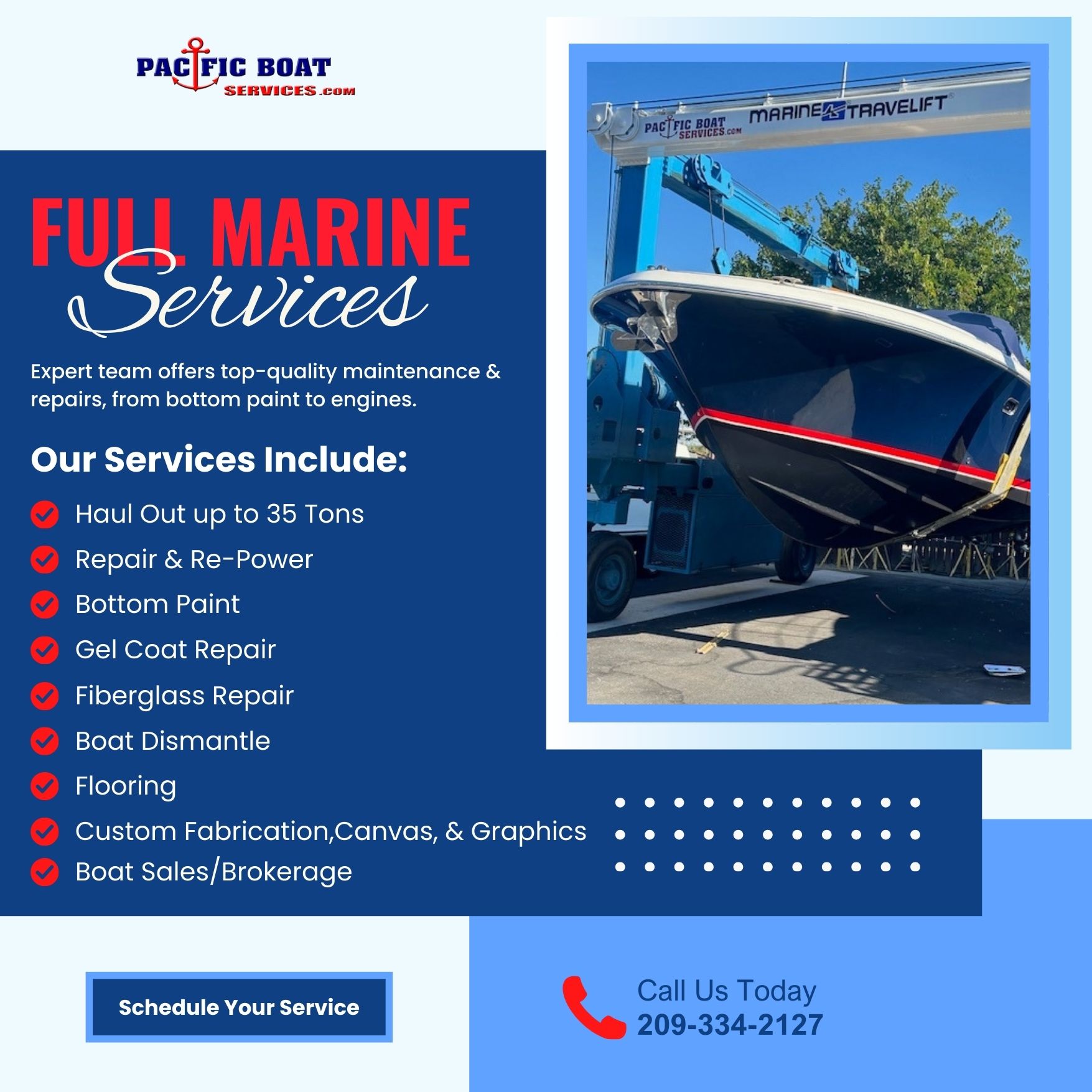 Pacific Boat Services Facebook ad: Ready for a Smooth Spring Launch?
