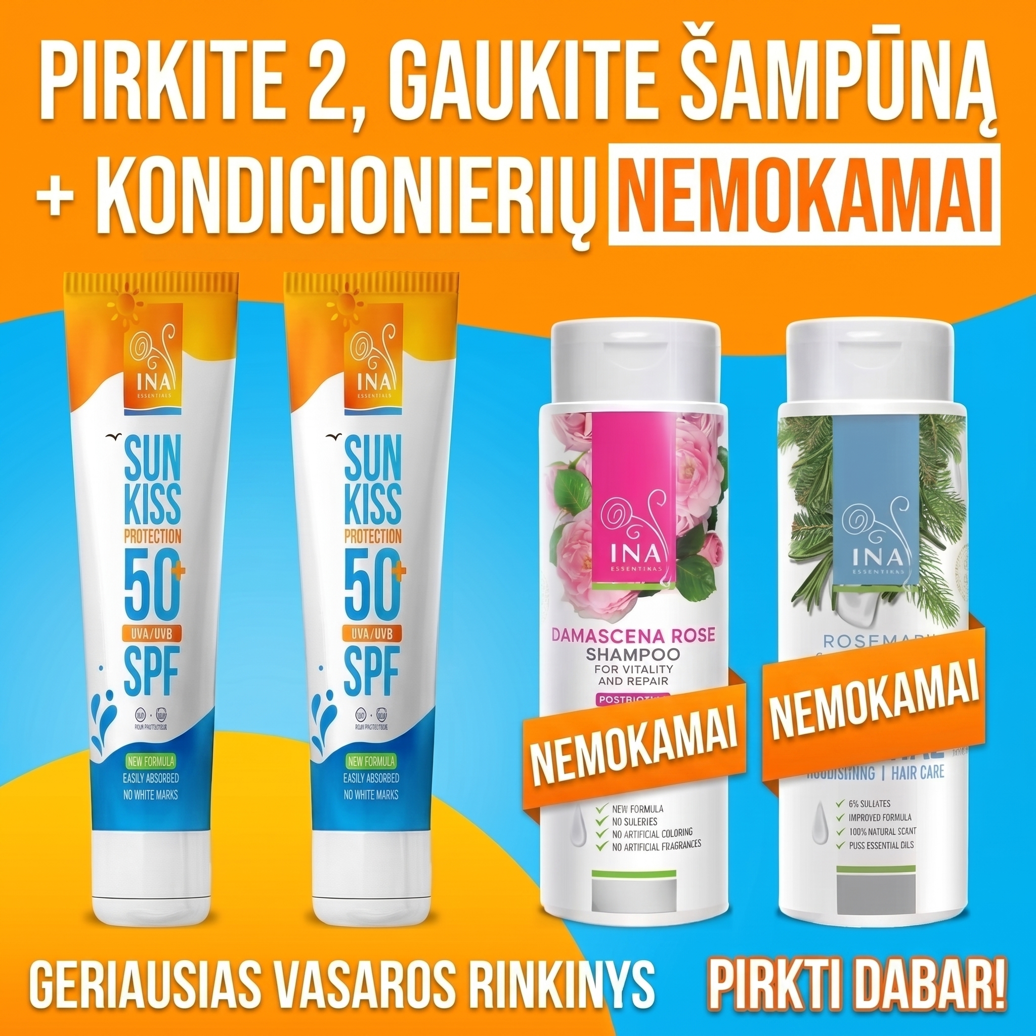 Šeimos Organinė Kosmetika - InaEssentials.lt Facebook ad: Pirk 2, šampūną ir balzamą gauk dovanų