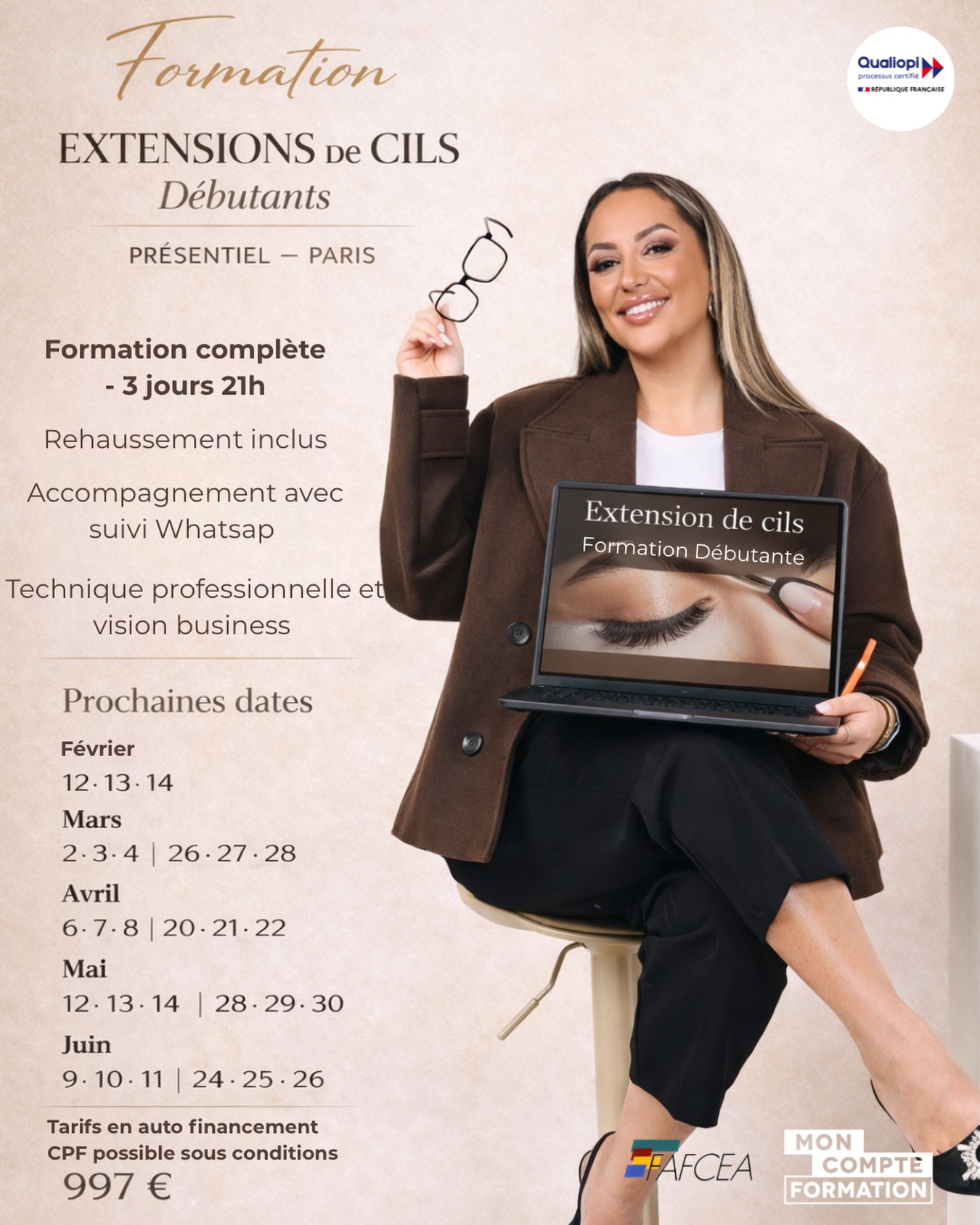 Jasmine king Facebook ad: Deviens technicienne cils certifiée en 3 jours à…