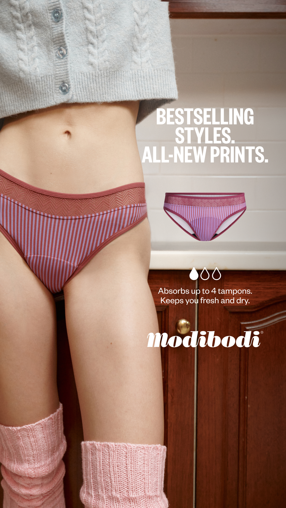 Modibodi Facebook ad: Limited-Edition Prints. Leak-Proof Protection.