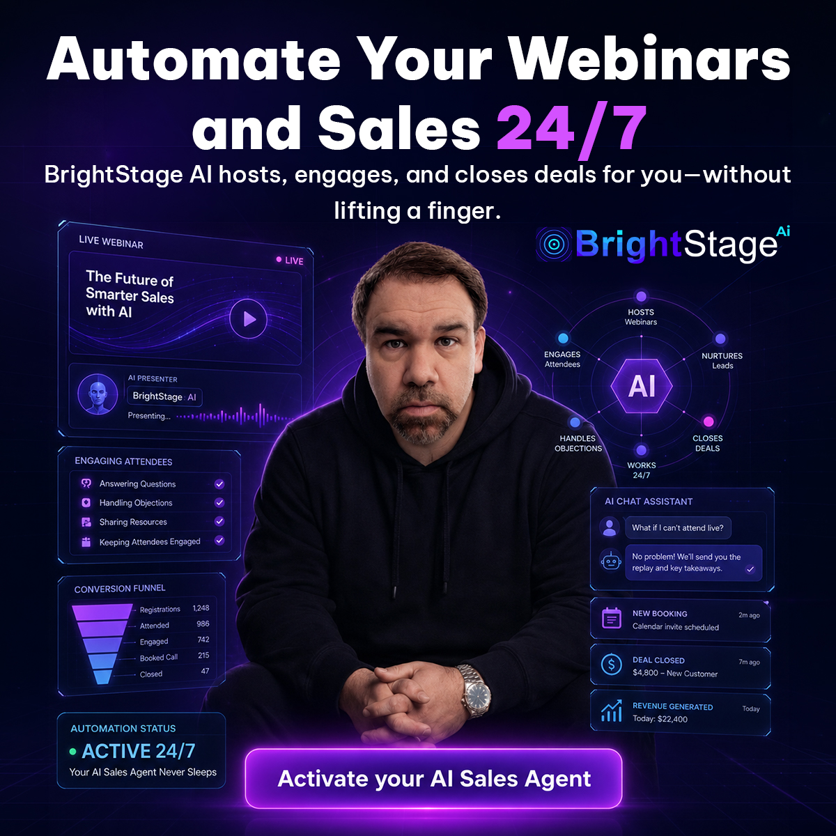 Marketing Geeks Facebook ad: Turn One Webinar Into A 24/7 Sales Machine