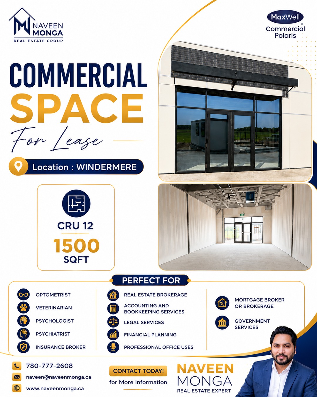 Naveen Monga Real Estate Group Facebook ad: Commercial Space for Lease in Windermere