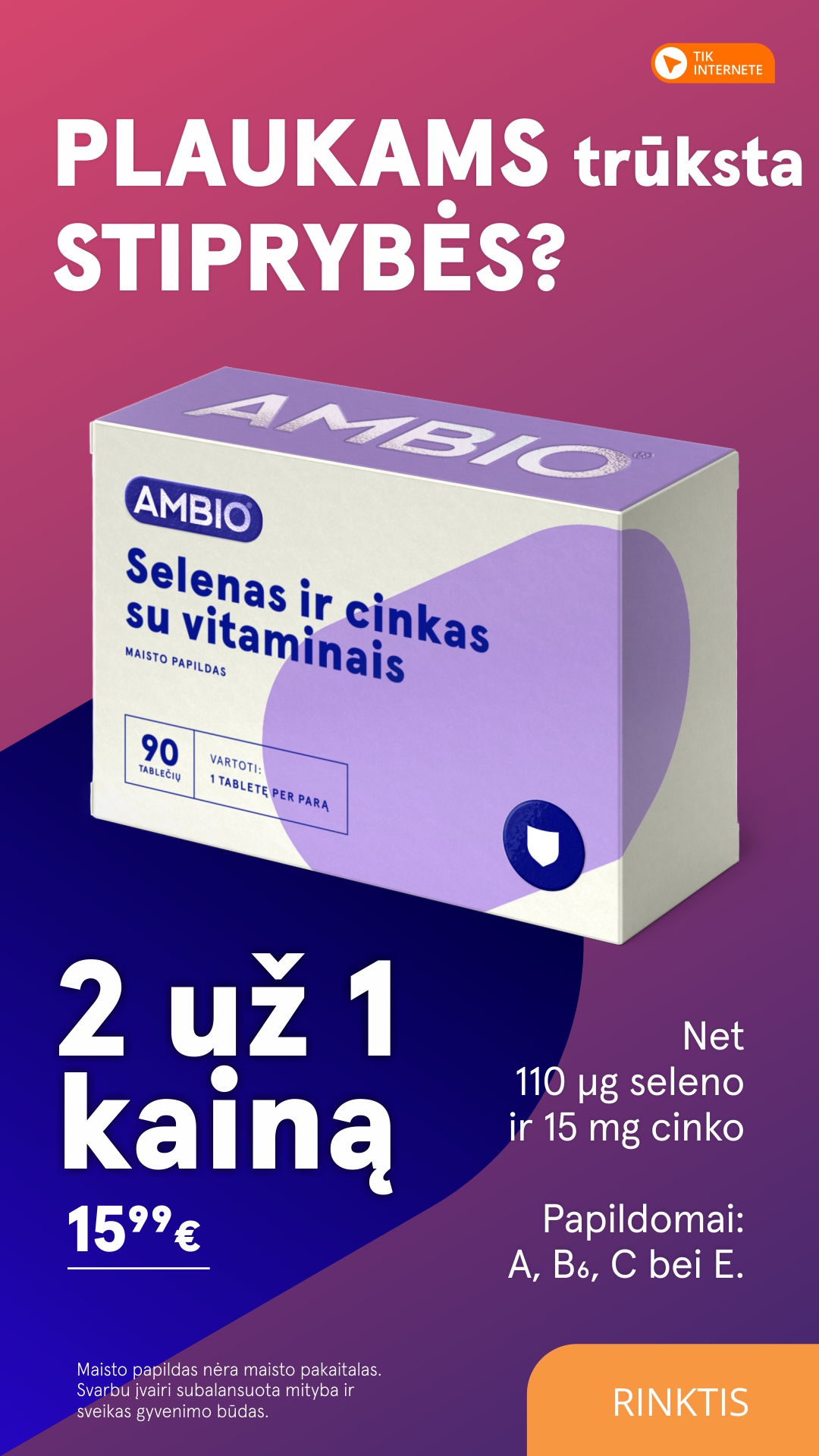 Gintarinė Vaistinė Facebook ad: 110 μg seleno + 15 mg cinko
