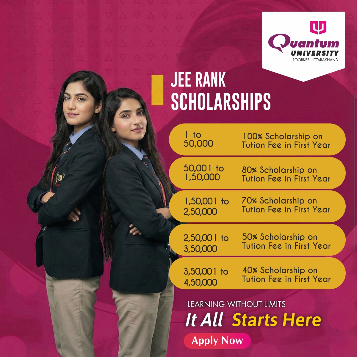 Quantum University India Facebook ad: B.Tech Admissions Open 2026