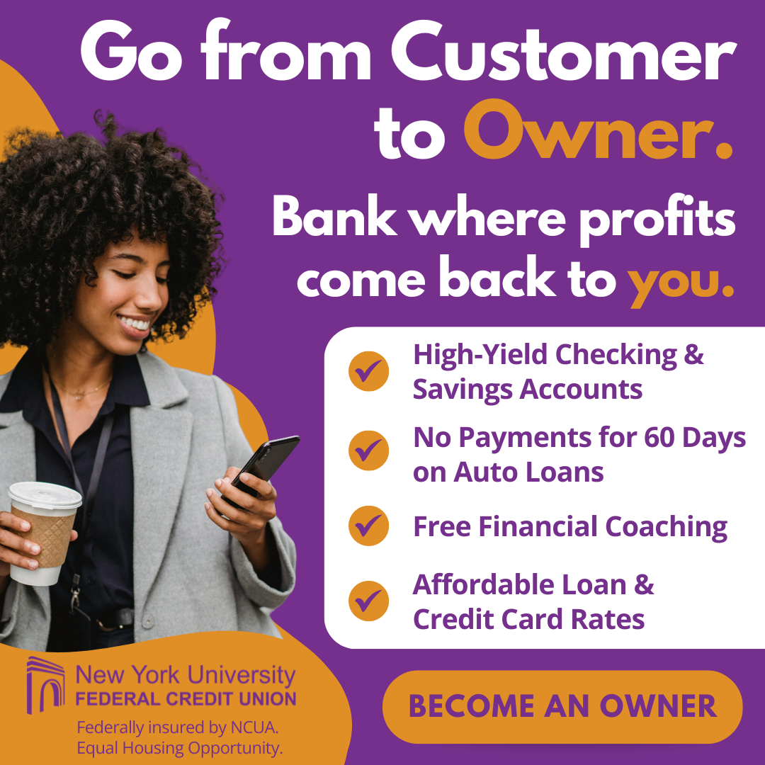 NYU Federal Credit Union Facebook ad: Banking that works for you.