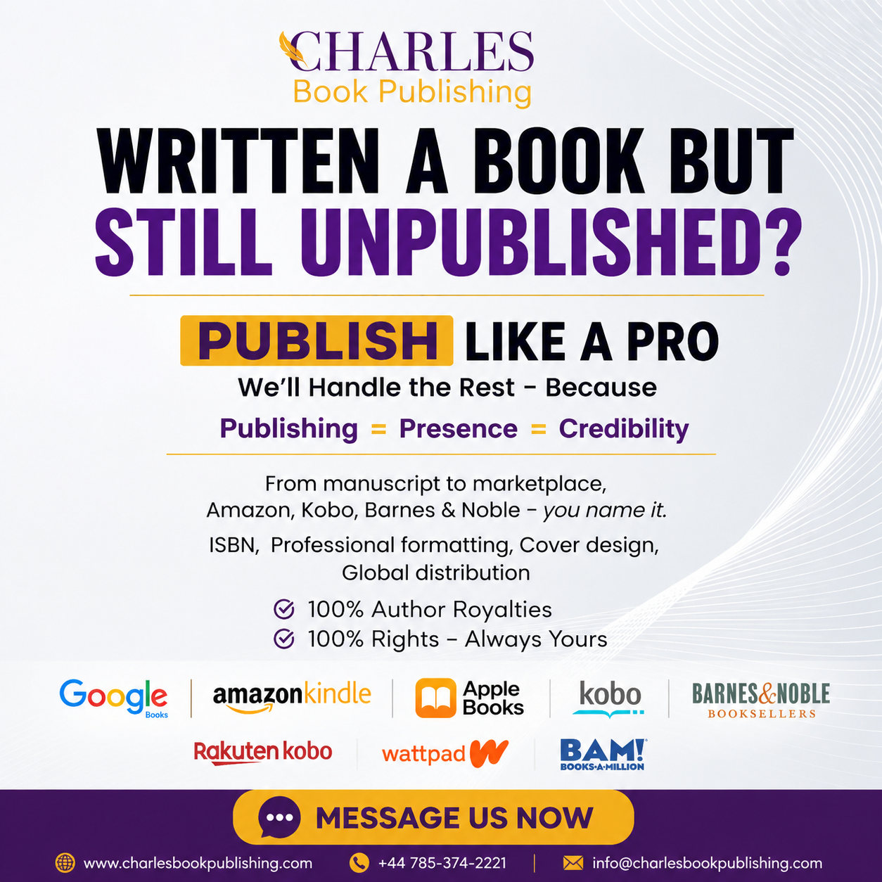 Charles Book Publishing Facebook ad: Publish it Now!