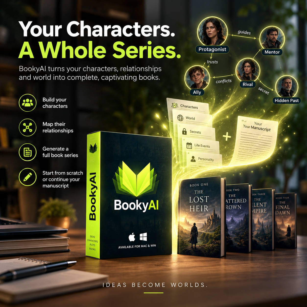 Bookyai - Autonomous Book Creation Pipeline Facebook ad: Your book, start to KDP-ready. One-time payment.