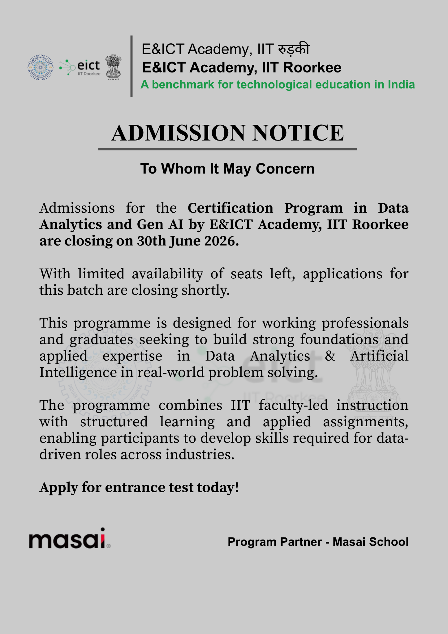 E&ICT Academy, IIT Roorkee Facebook ad