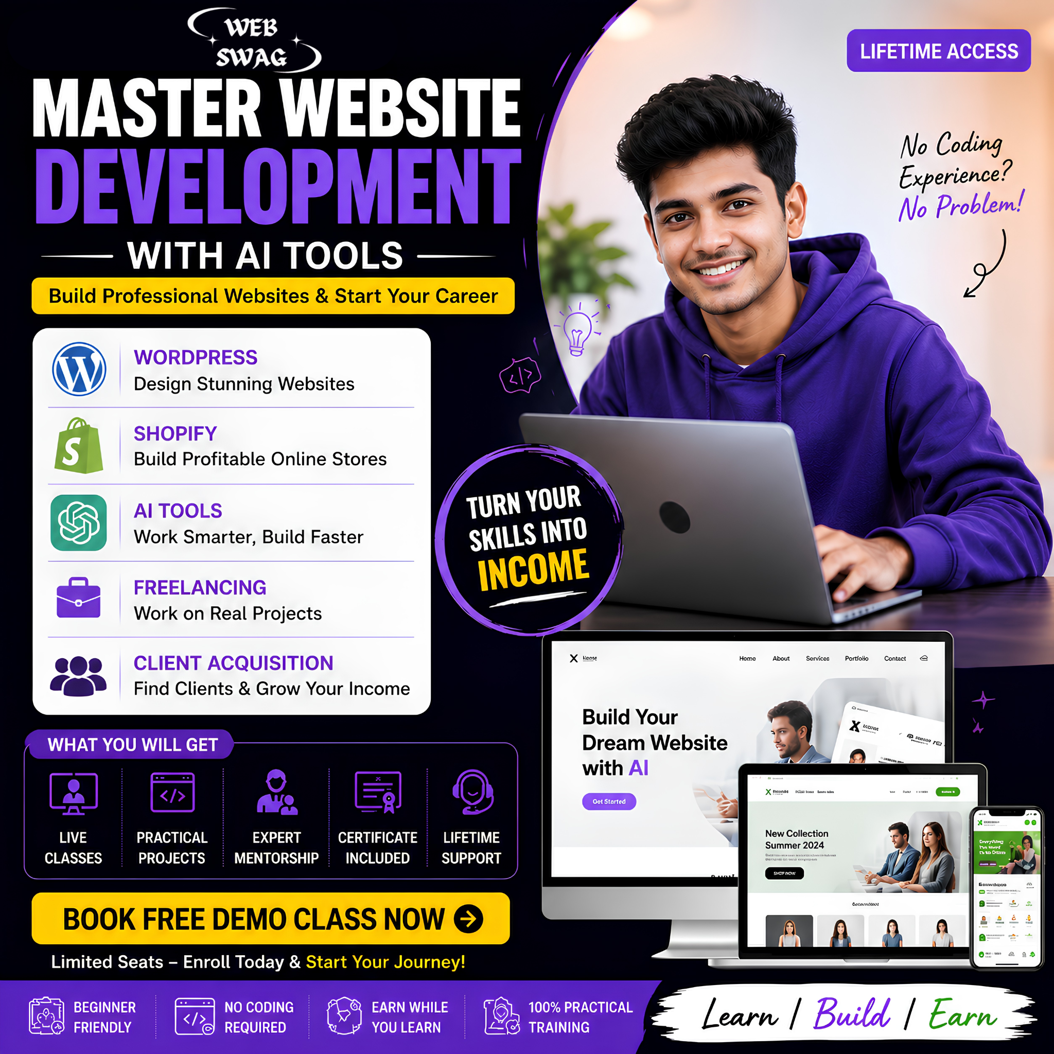 WEB SWAG Facebook ad: Master Website Development With AI