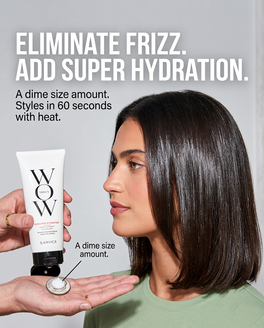 Color Wow Facebook ad: Frizz free in 1 min