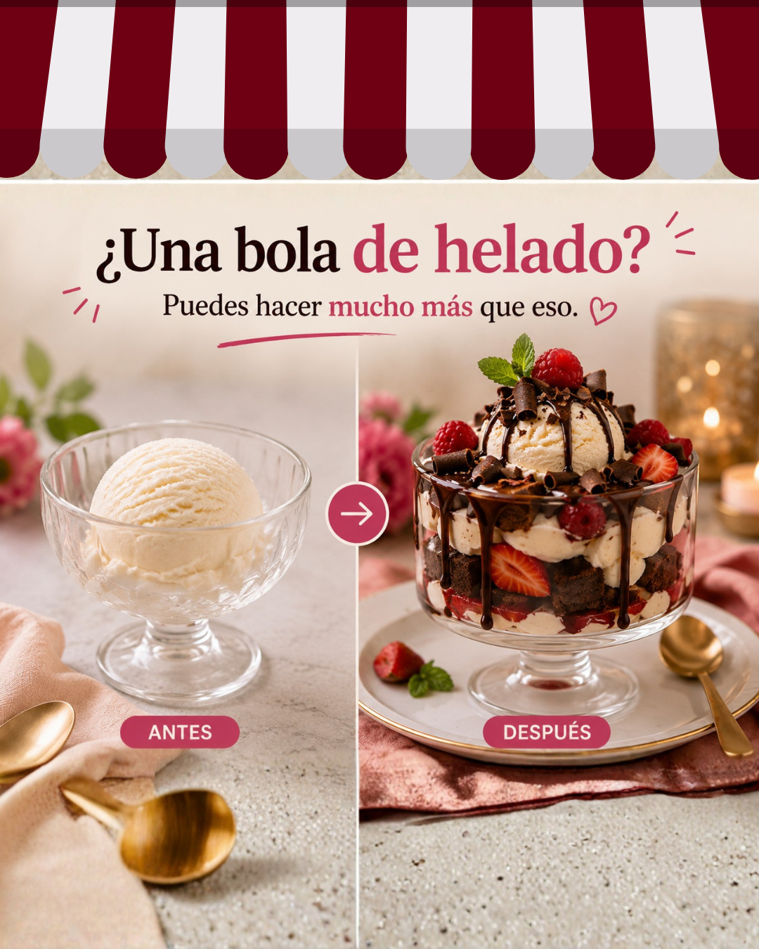 Carla Mendoza Facebook ad: Transforma tu Helado, Postres | Libro digital de recetas