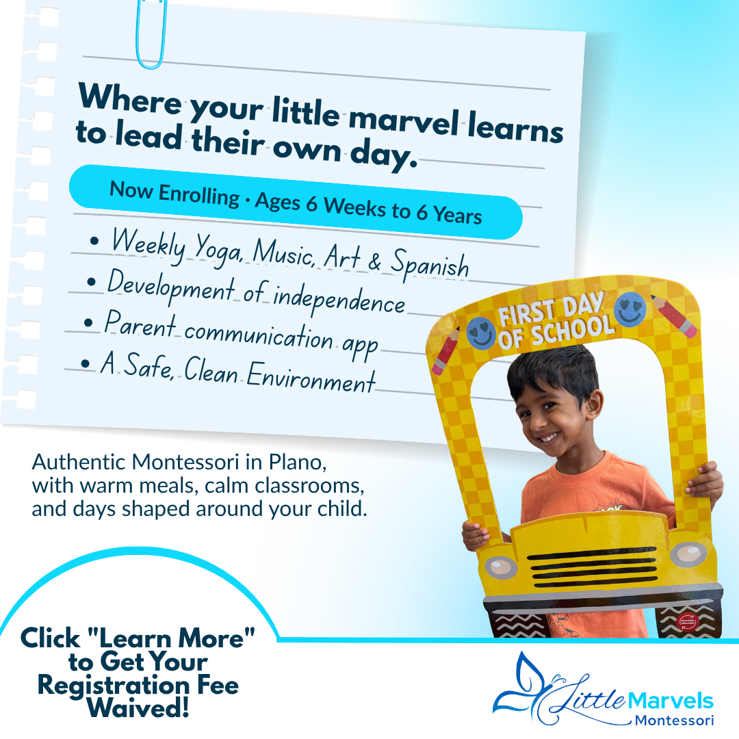 Little Marvels Montessori Facebook ad: Registration Fee Waived in Plano