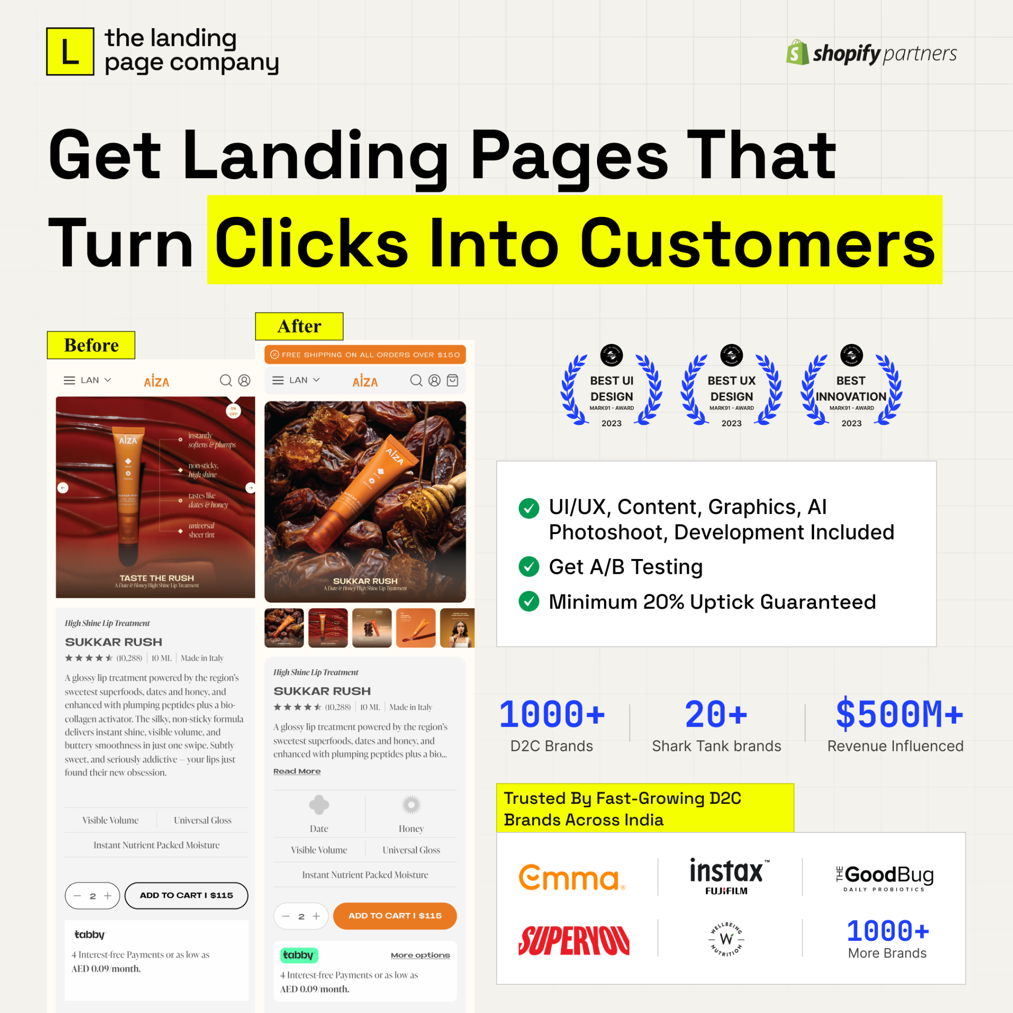 The Landing Page Company Facebook ad: Trusted by 700+ D2C brands.