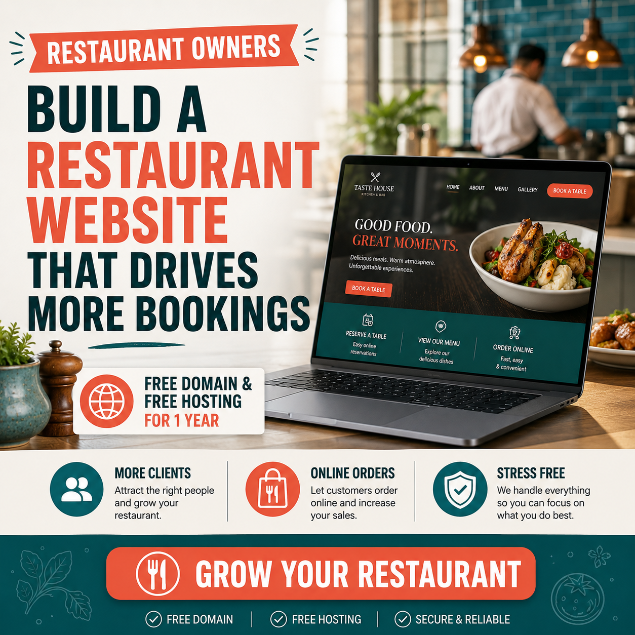 Reputation Guardians - Web Design & Digital Marketing Facebook ad: More Orders. More Reservations. More Growth.