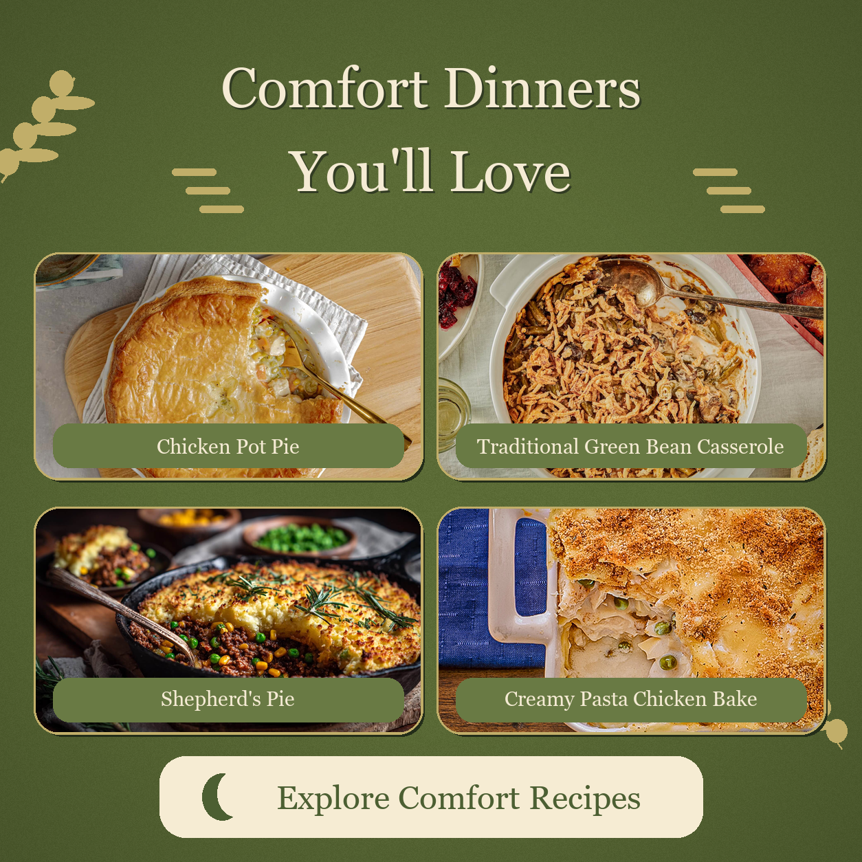 Green Valley Facebook ad: Comfort Dinner Recipes