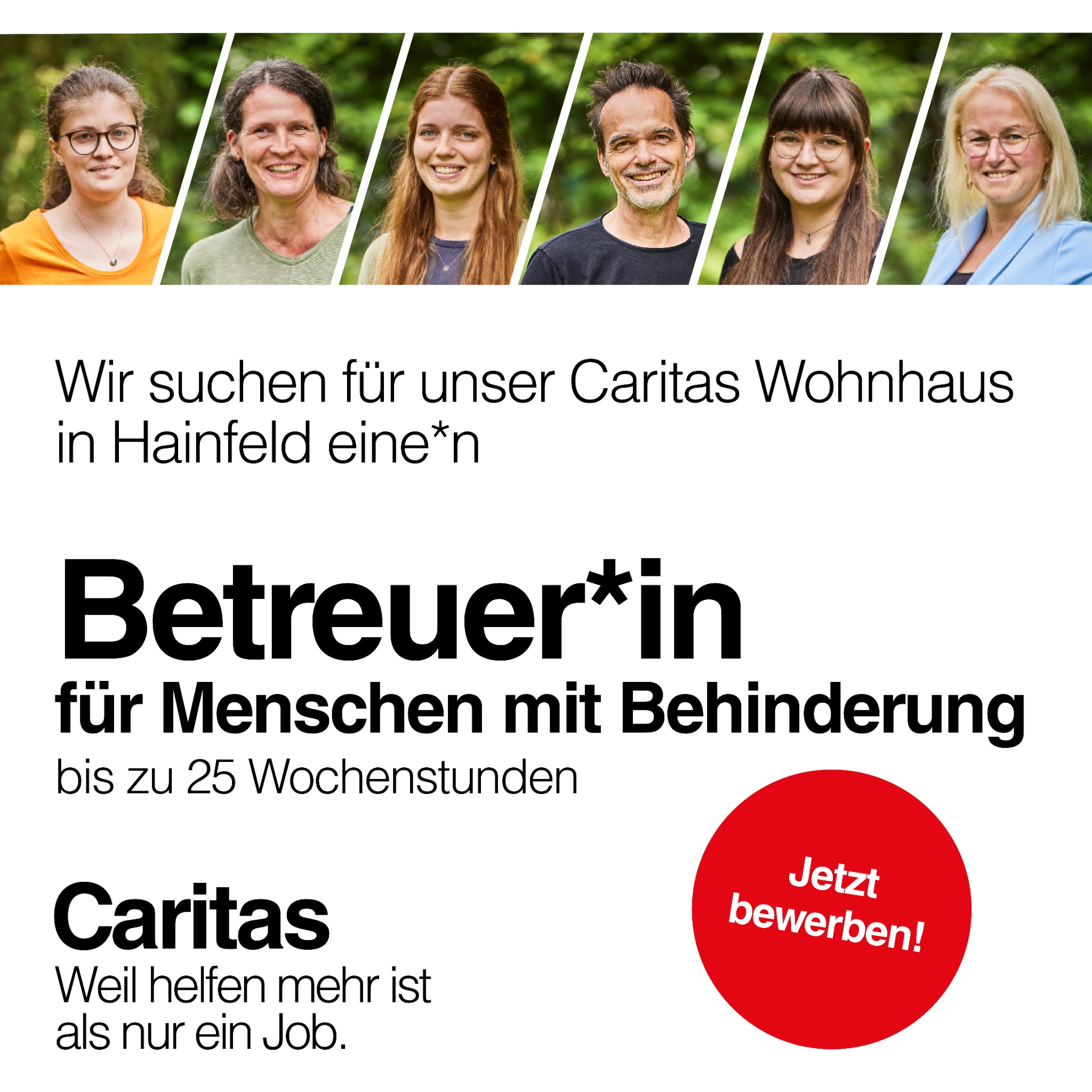 Caritas Mittendrin (St. Pölten & NÖ-West) Facebook ad: Bewerbung als Behindertenbetreuer*in im Wohnhaus Hainfeld