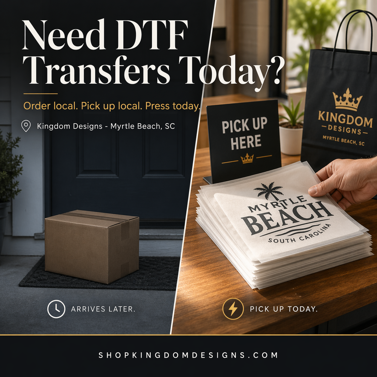 Kingdom Designs - Same Day Custom DTF Transfers Facebook ad from Apr 29, 2026