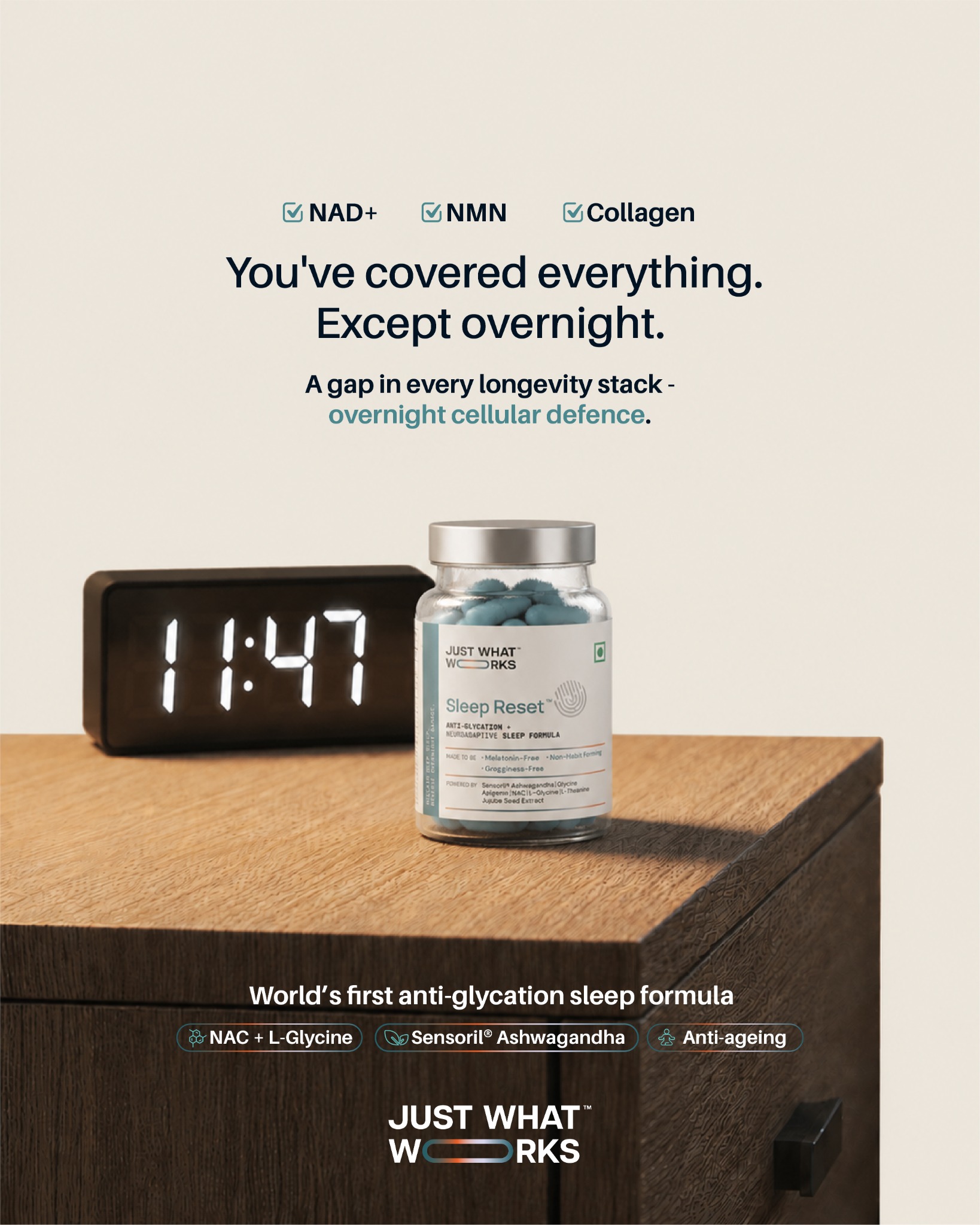 Just What Works Facebook ad: Sleep Better. Wake Up Recharged.