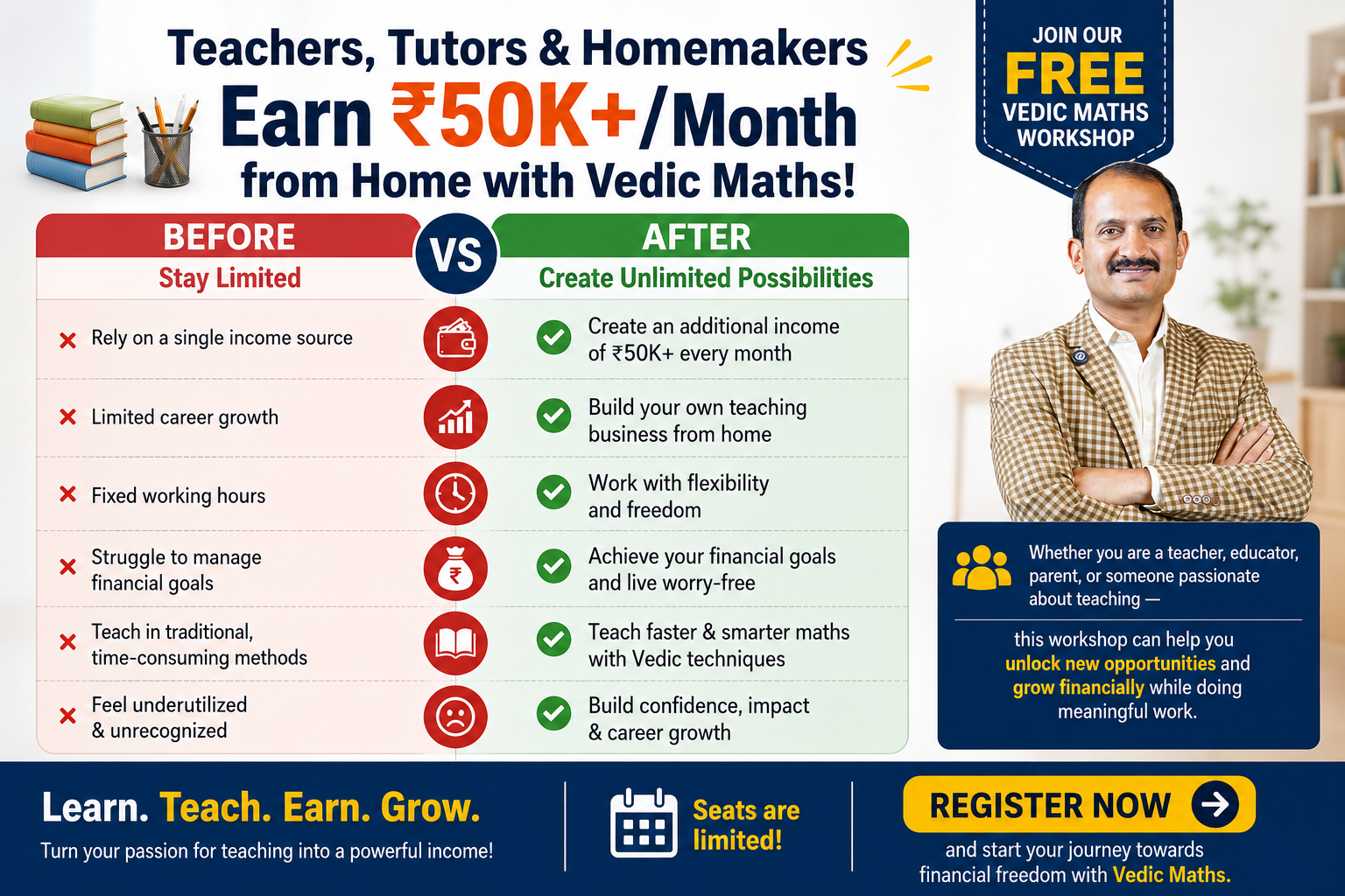 Vedic Pathashala Facebook ad: Earn ₹50K+/Month from Home with Vedic Maths!